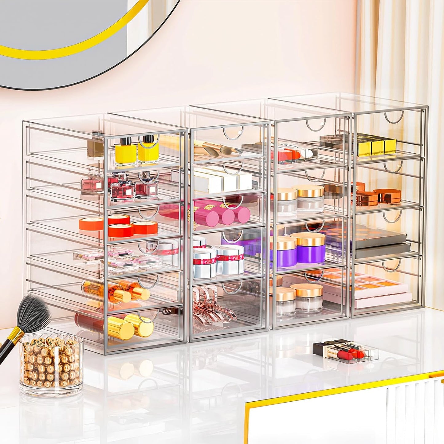 YFXCVSL Acrylic Makeup Organizer - 19 Drawer Clear Storage for Cosmetics & Beauty Supplies | Ideal for Vanity & Desk