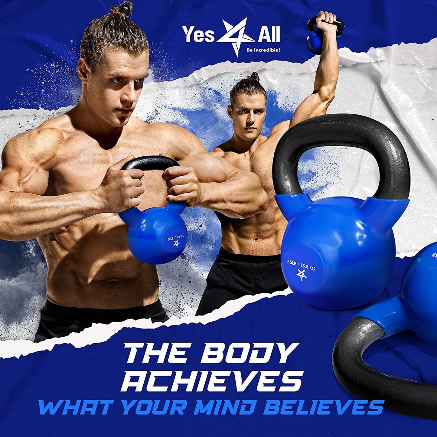 Yes4All Kettlebell, 5 lb Vinyl Coated Cast Iron Strength Training Kettlebells for Home Gym Exercises, Heavy Weights Gym, Fitness, Full Body Workout Equipment, Push up, Grip, Strength Training - Blue