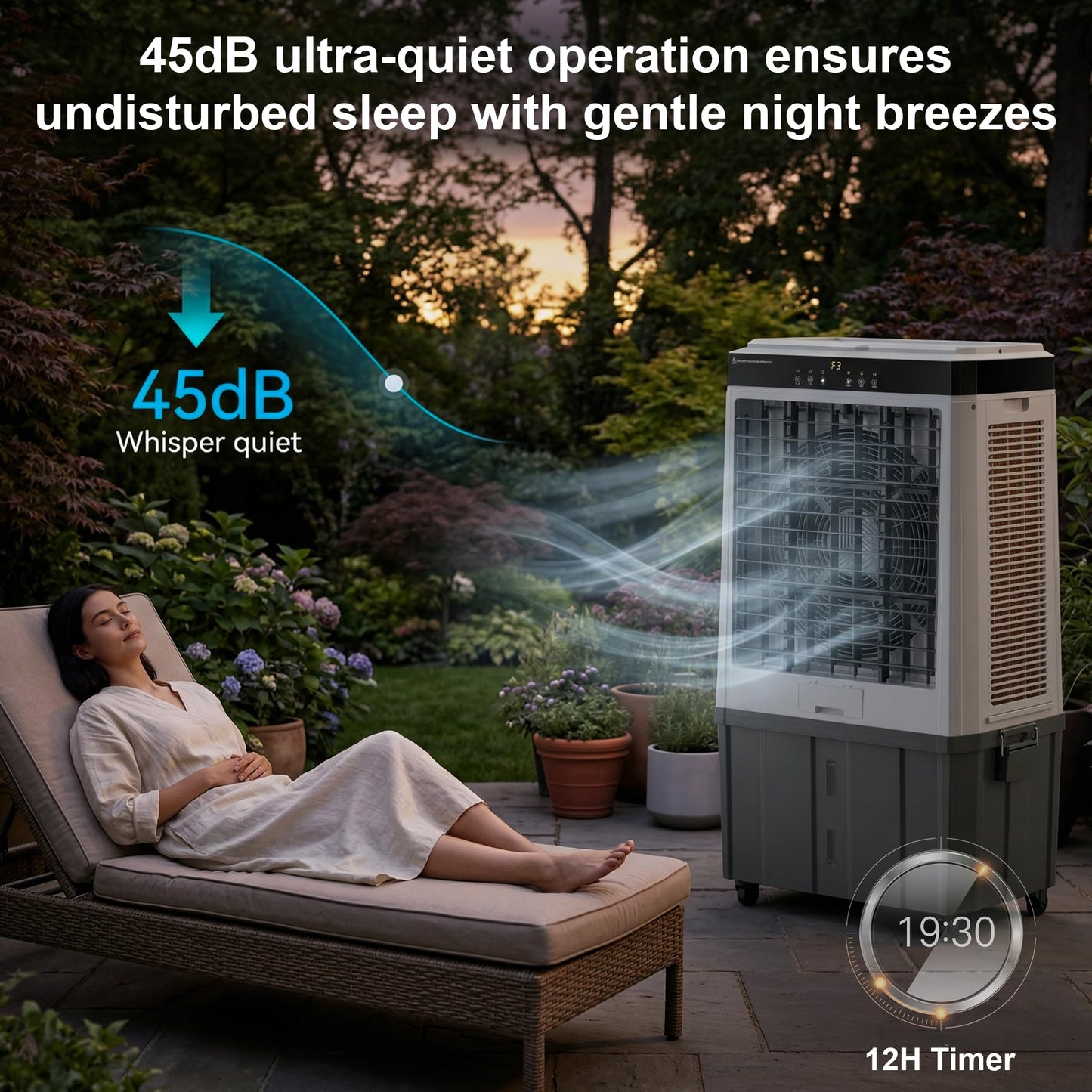 AKIRES 45" Large Swamp Cooler,5100 CFM Evaporative Air Cooler,16.5 Gal Water Tank Portable Air Cooler,120°Oscillation with Remote Control,12H Timer,3 Modes & Wind Speeds for Outdoor Indoor Use,Black