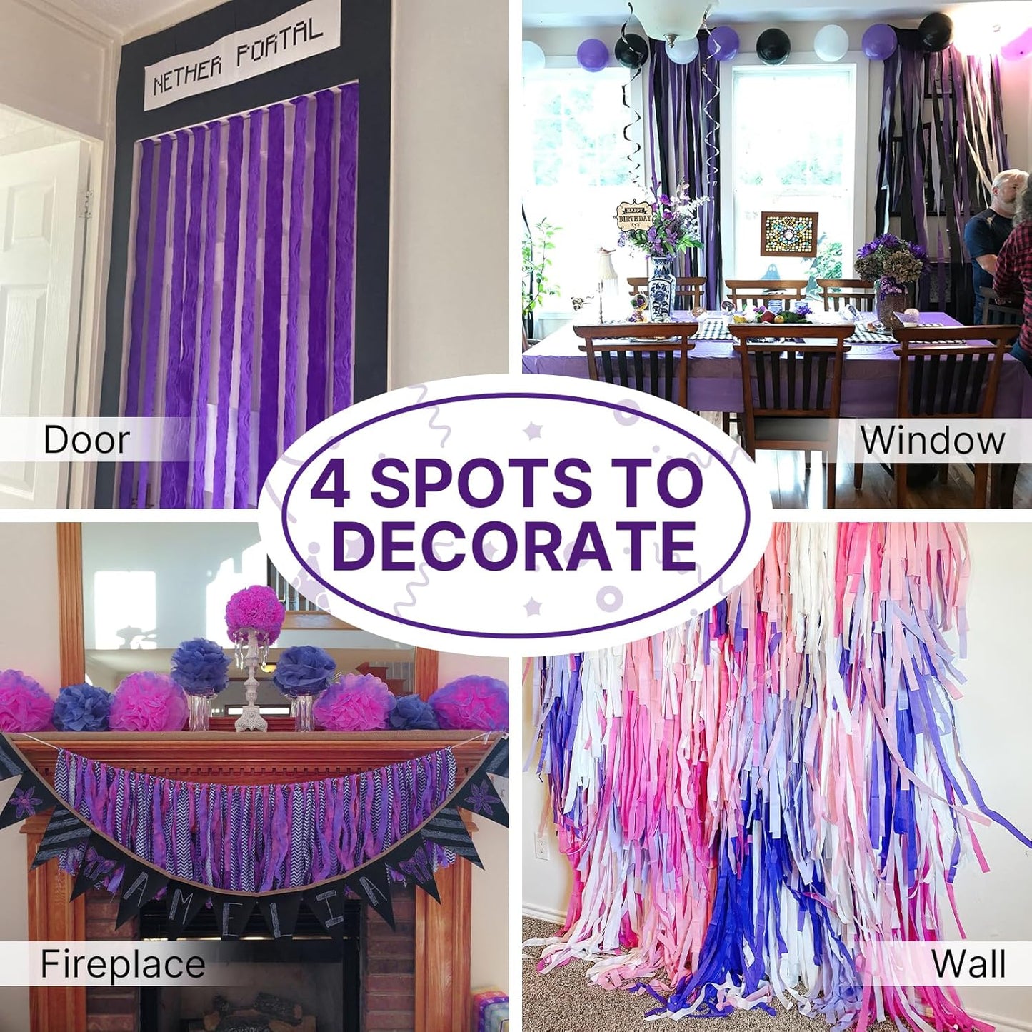 PartyWoo Purple Crepe Paper Streamers - 4 Pack of 328ft Dark Purple for Birthday & Baby Shower Decor