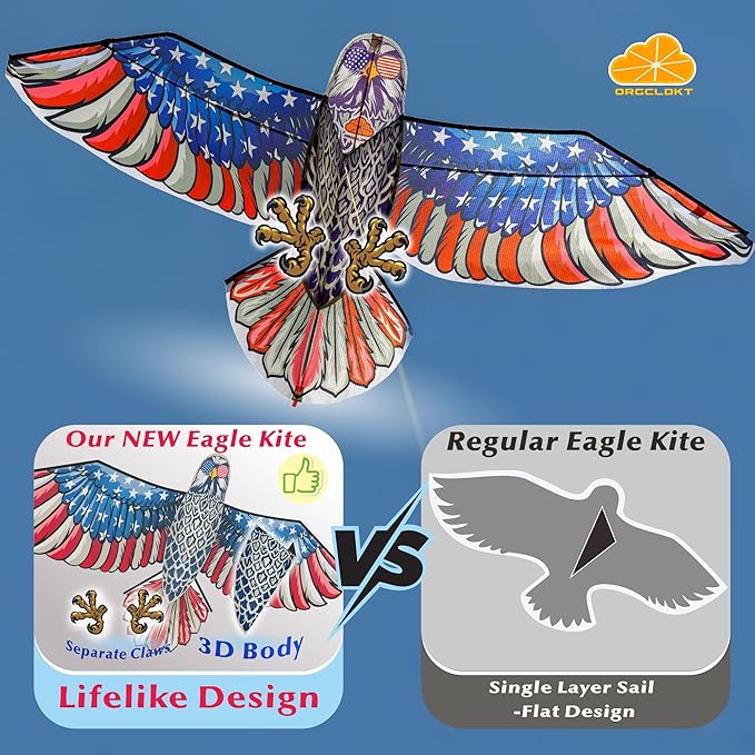 ORGCLDKT- 3D Lifelike Style Bird/Eagle Kite, Super Easy to Fly with, Ideal for Kids, Adults, Girls, Boys. Kites for The Beach, Grassland, Hiking