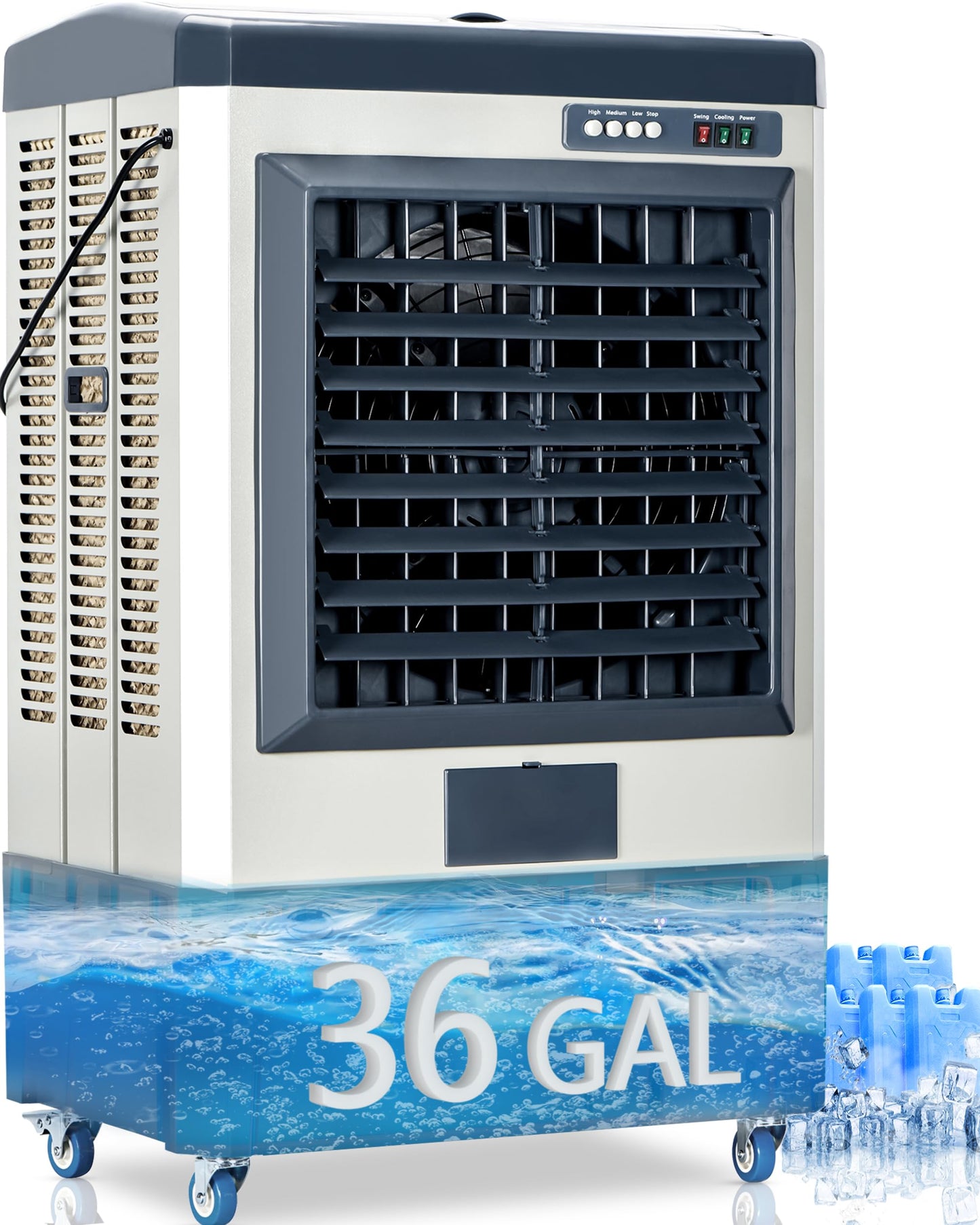 Uthfy 8979 CFM Swamp Cooler, 58" Evaporative Air Cooler with 36 Gal Water Tank, 5 Ice Box, 120° Oscillation, Portable Air Conditioner with 3 Speeds, Outdoor Cooling Fan for Garage, Patio, Factory Use