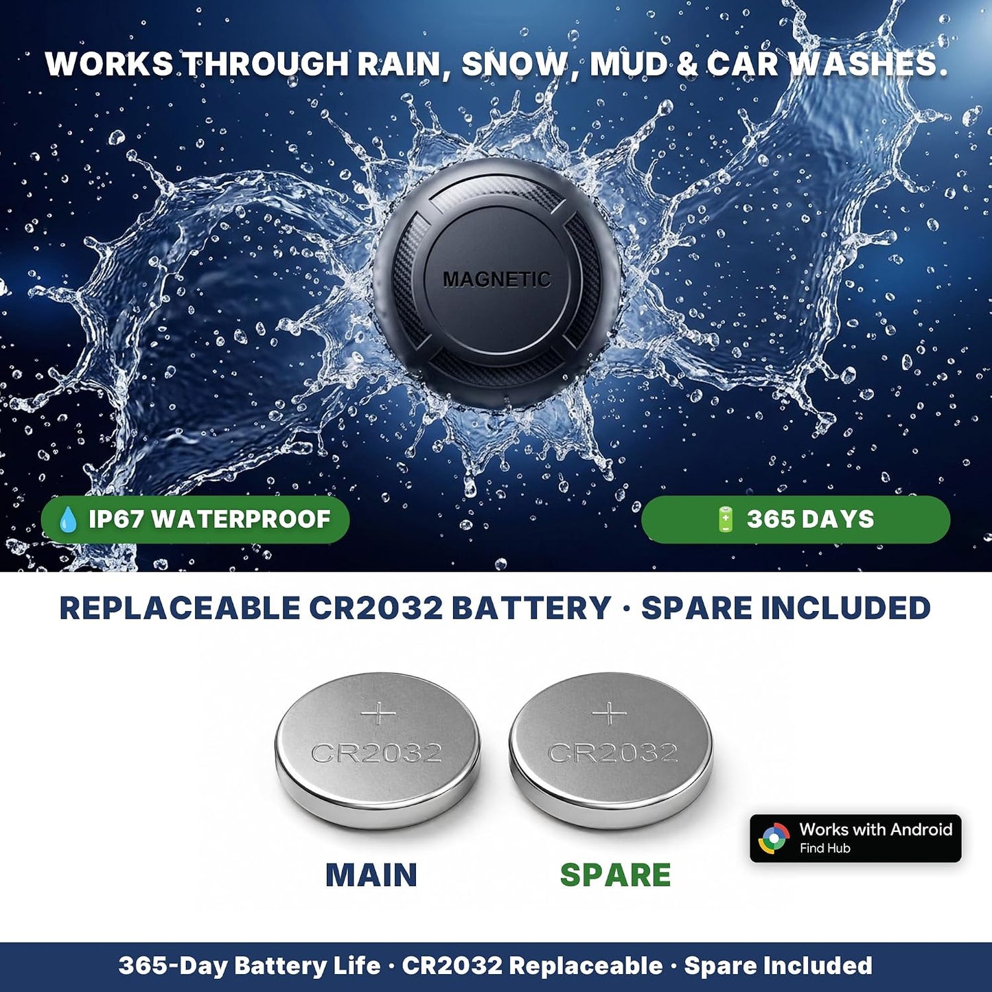 JPBEIDUOYIN IP67, 365 GPS Tracker for Vehicles - Magnetic Car GPS Tracker, No Subscription, Works with Google Find Hub