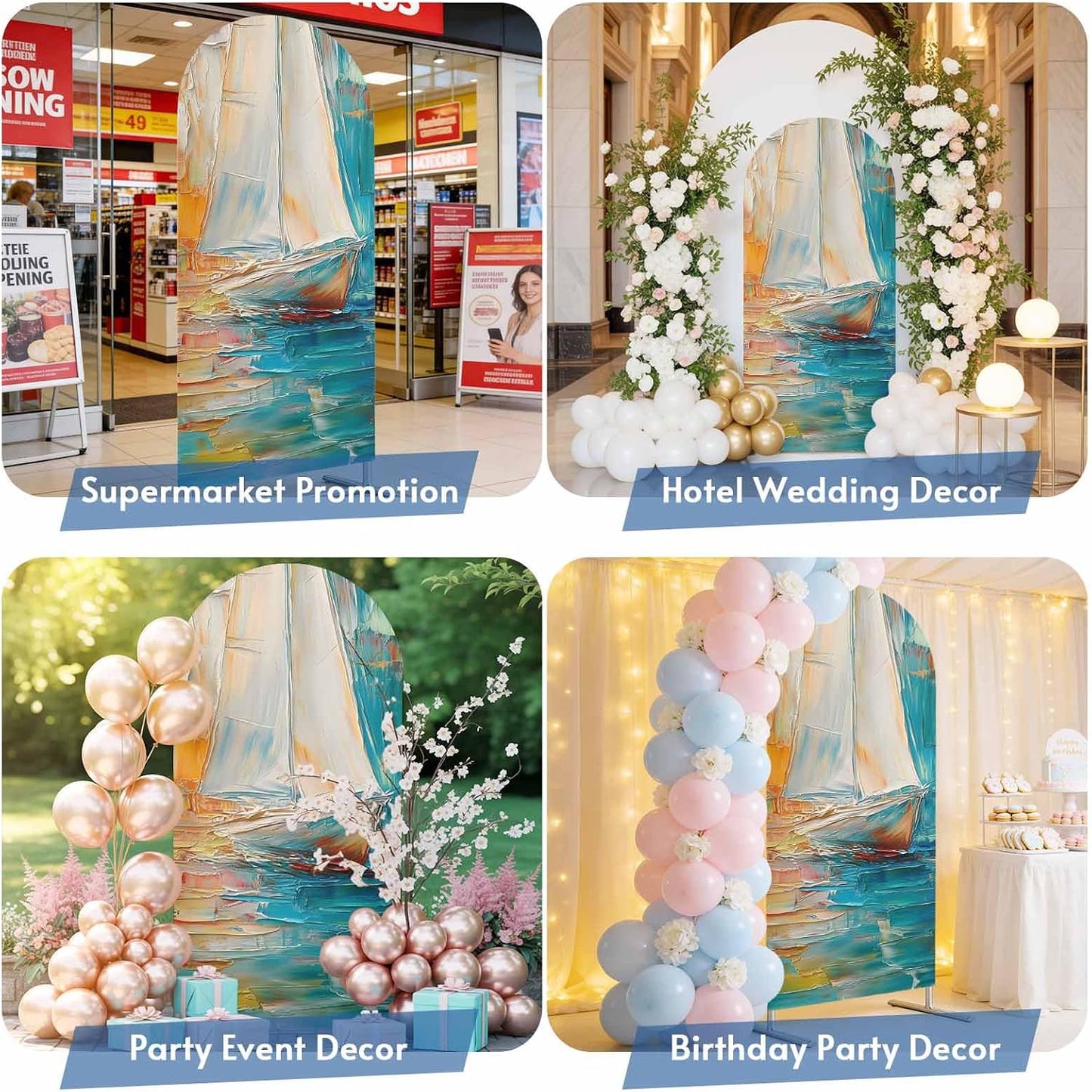 Jnbasdffb 6.6 Colorful Ship Wedding Arch Cover,Stretchy Spandex Arch Backdrop Stand Covers FT,Modern Abstract Art Ombre