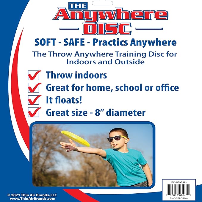 Anywhere Kids Foam Flying Disc | Durable Design Floats On Water | Super Soft for Indoor and Outdoor Use | Perfect for Beach, Camping, Pool Games and Splash Pad Summer Fun | Easy to Catch | 8” Yellow