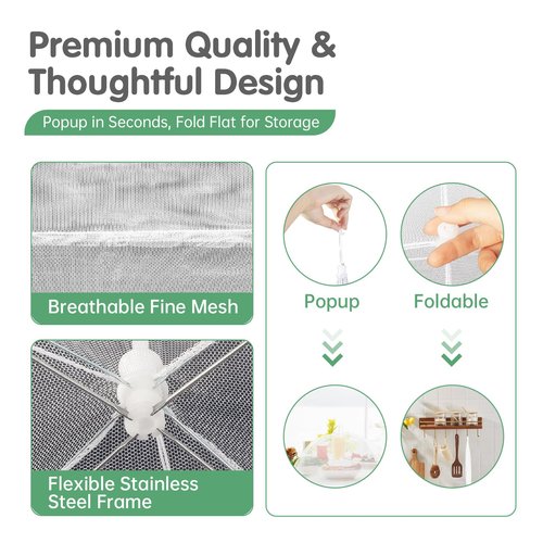 6 Pack Food Covers for Outside Mesh, 2 XL 40x25 inch + 4 L 17x17 inch Popup Foldable Outdoor Food Tents, Screen Net to Keep Bugs Flies Away for Picnic BBQ Camping Party Supplies
