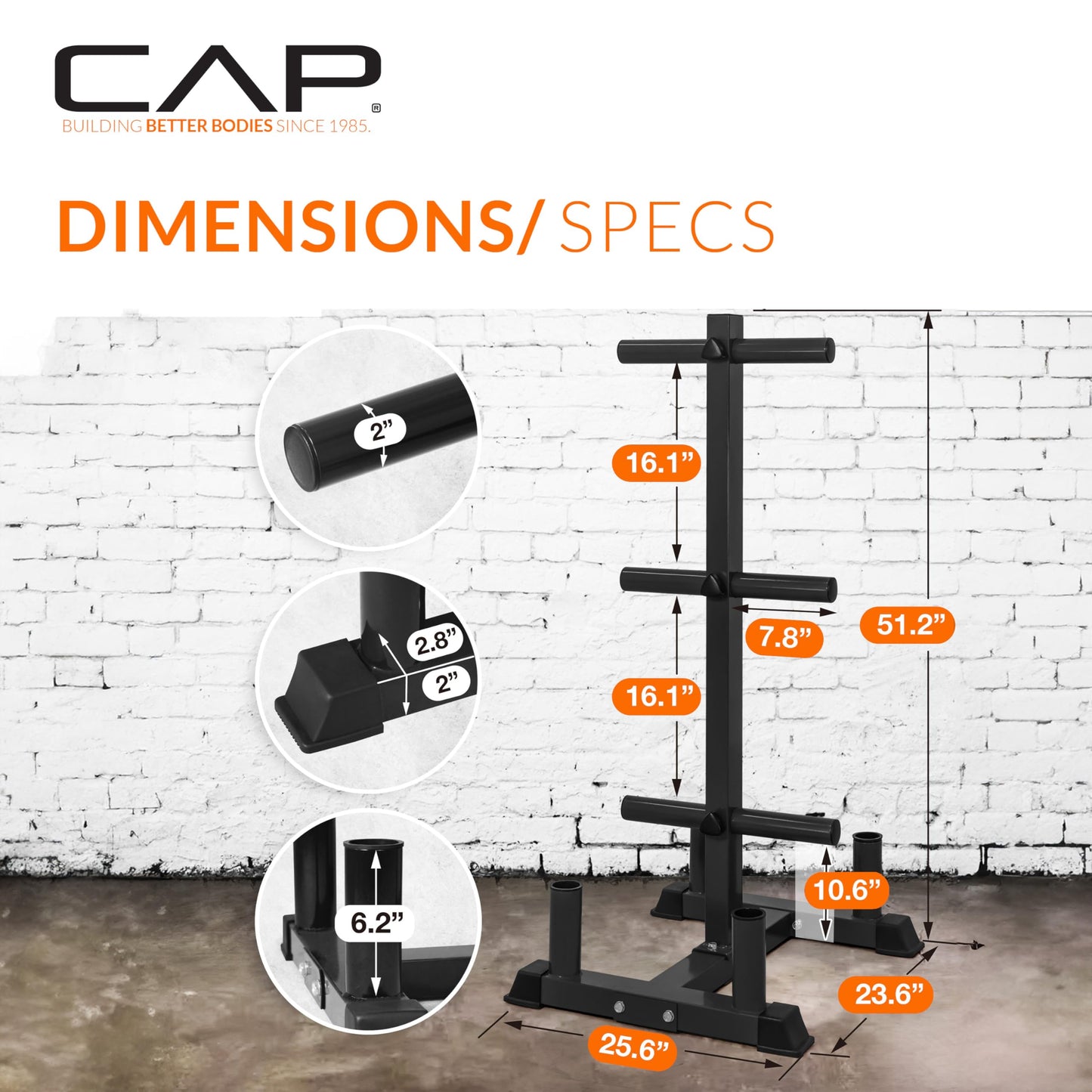 CAP 190 lb Economy Olympic Bumper Plate Set with Storage Rack, 2-Inch Olympic Plates, Medium Bounce Rubber Weight Plates with Steel Hub, 6 Weight Posts & 4 Barbell Holders for Weightlifting, Strength Training & Home Gym Workouts