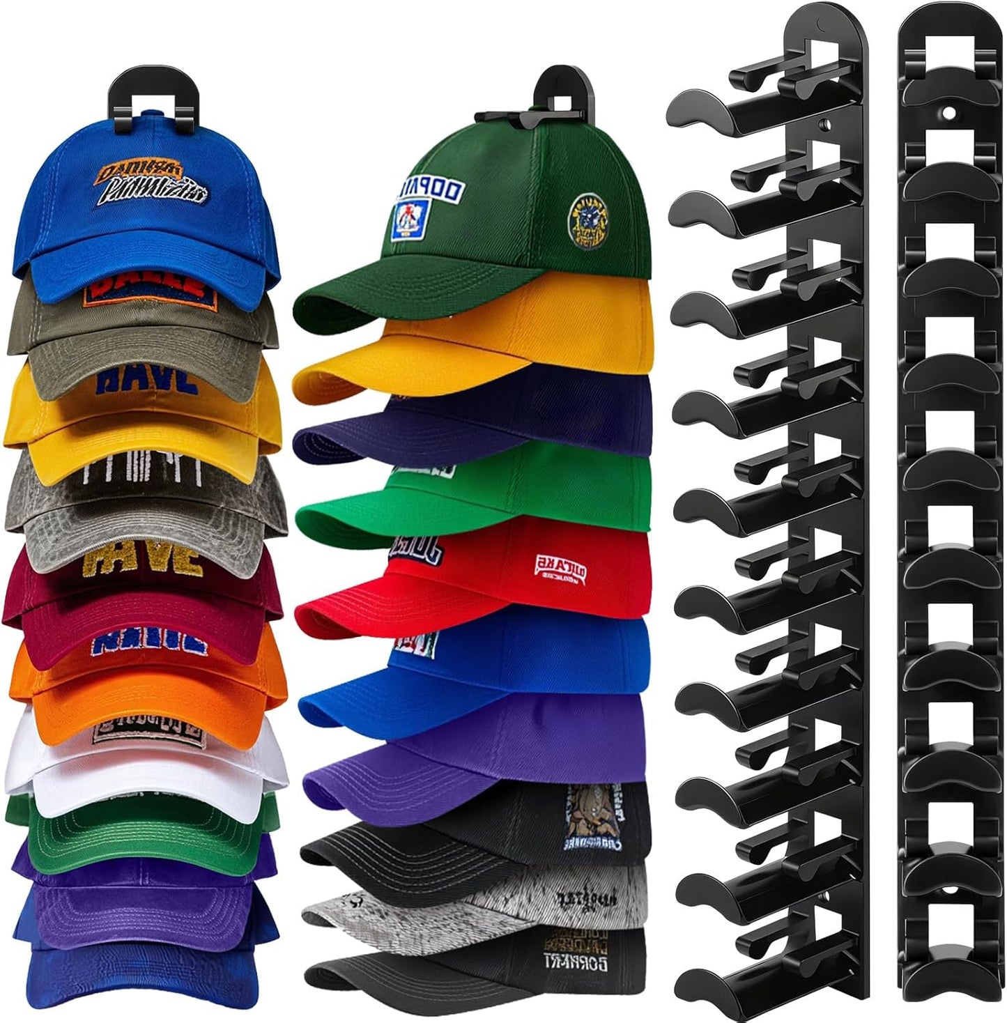 Skiennix Hat Hook Organizer - Holds Up to 20 Hats | Strong Adhesive & 8 Screws Included - Black