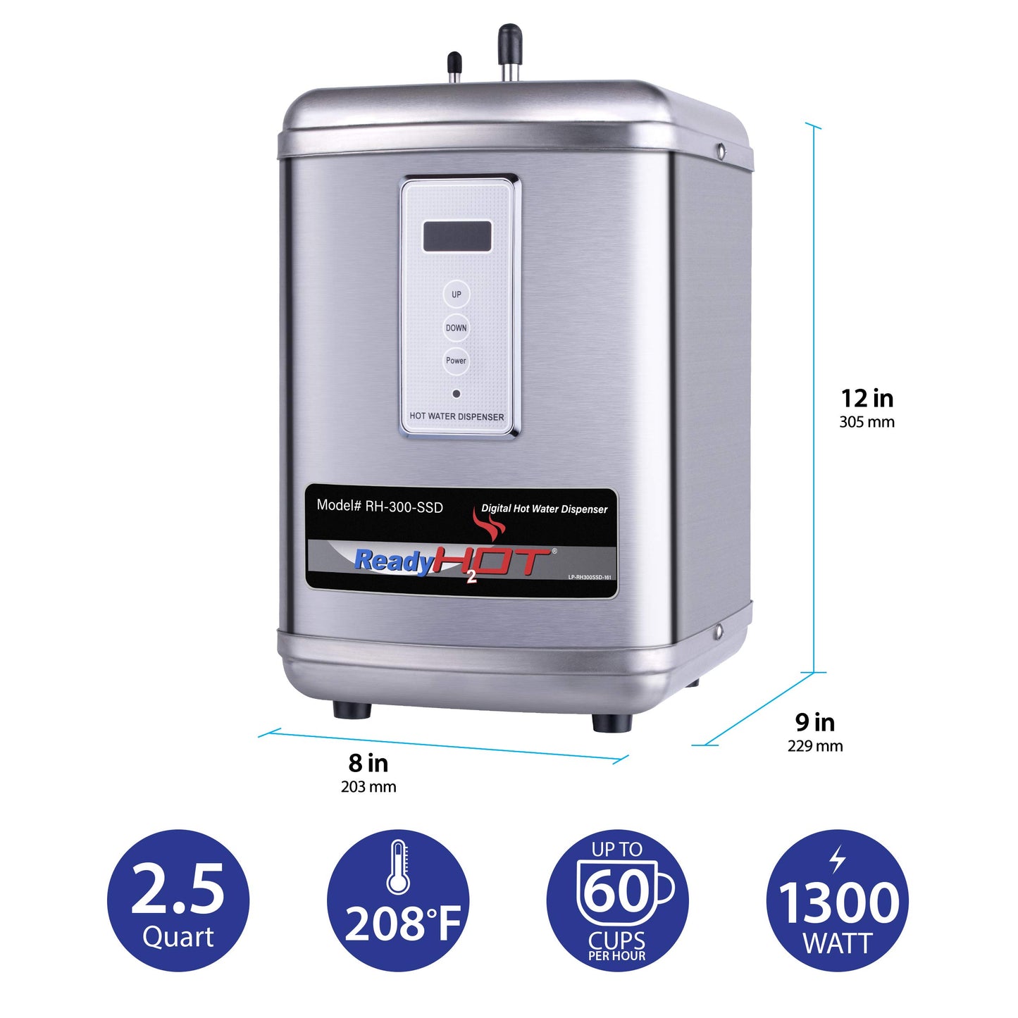 Ready Hot 40-RH-300-SSD Instant Hot Water Dispenser System, 2.5 Quarts, Digital Display Tank Only Stainless Steel