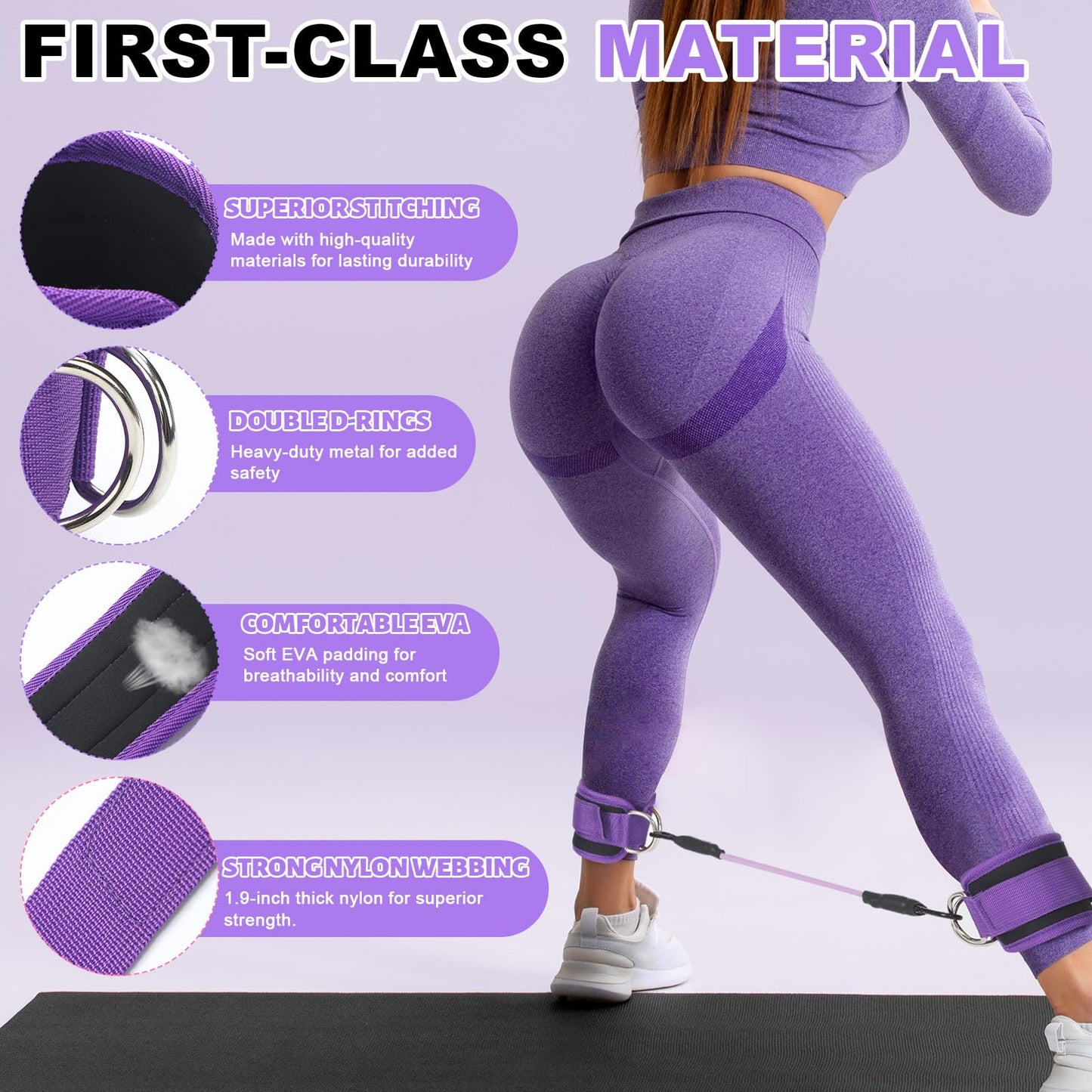 RoundFunny Pilates Ring Circle Set 18 Pcs Exercise Equipment Accessories for Women Workouts Pilates Ball Stretching Strap Magic Circle Yoga Ring Gym Back Bag Resistance Band Anti Slip Socks (Purple)