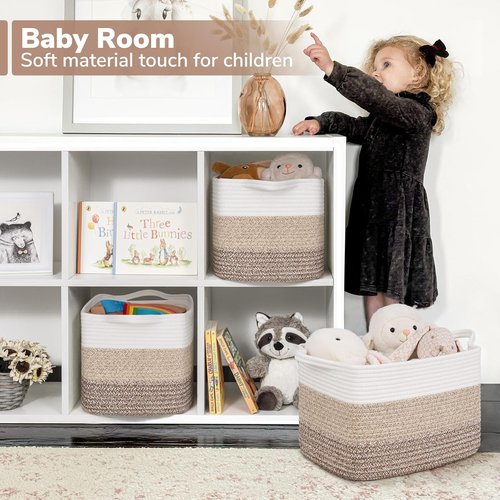 Goodpick Woven Storage Basket - 13"x10"x9" Cotton Rope Organizer for Dog Toys & Books | Stylish Gradient Brown Gift Basket with Handles
