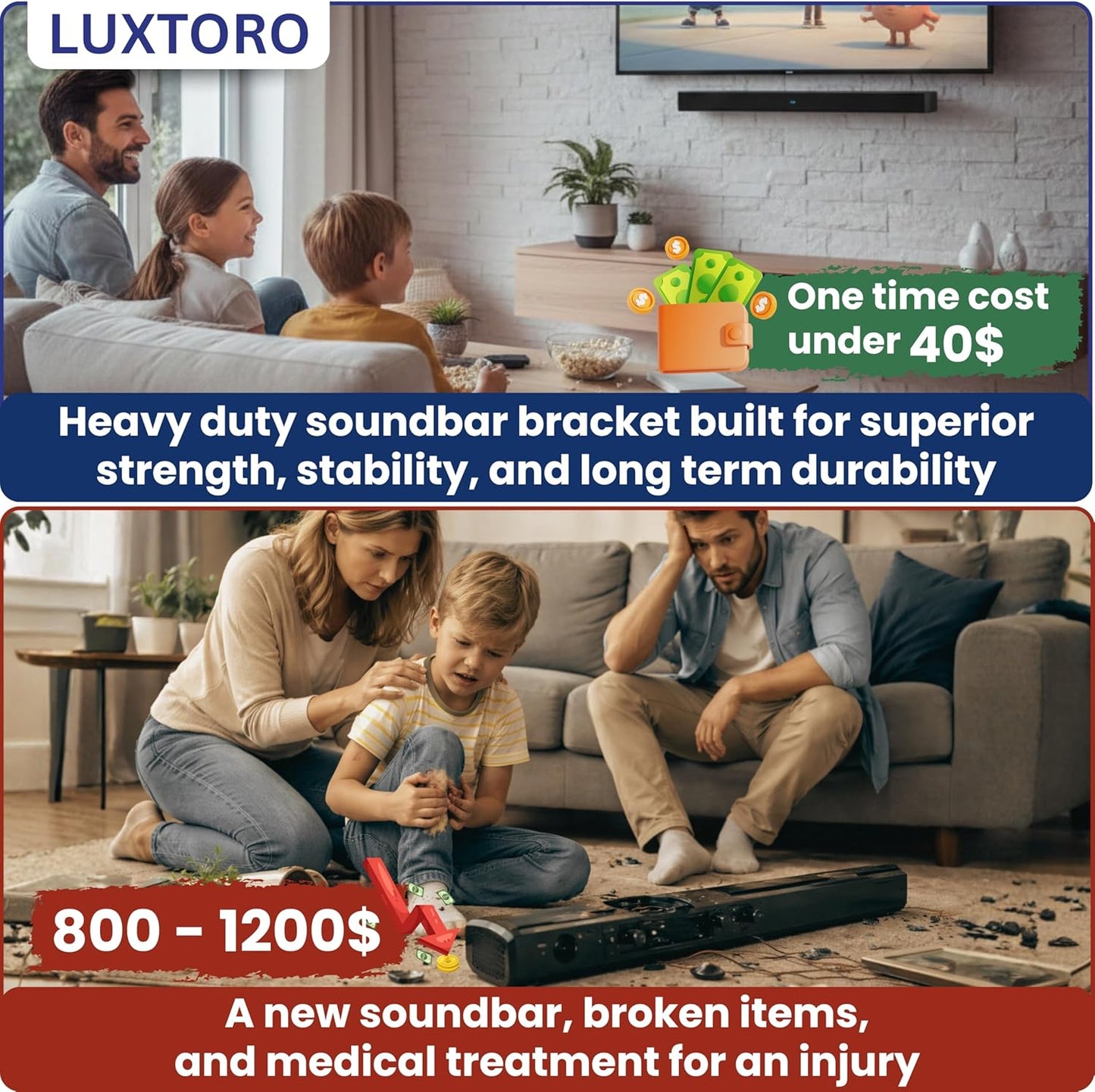 LUXTORO 1 33 lbs Premium Universal Soundbar Wall Mount Bracket Pair Capacity Heavy Duty Steel Sound Bar Holder Double