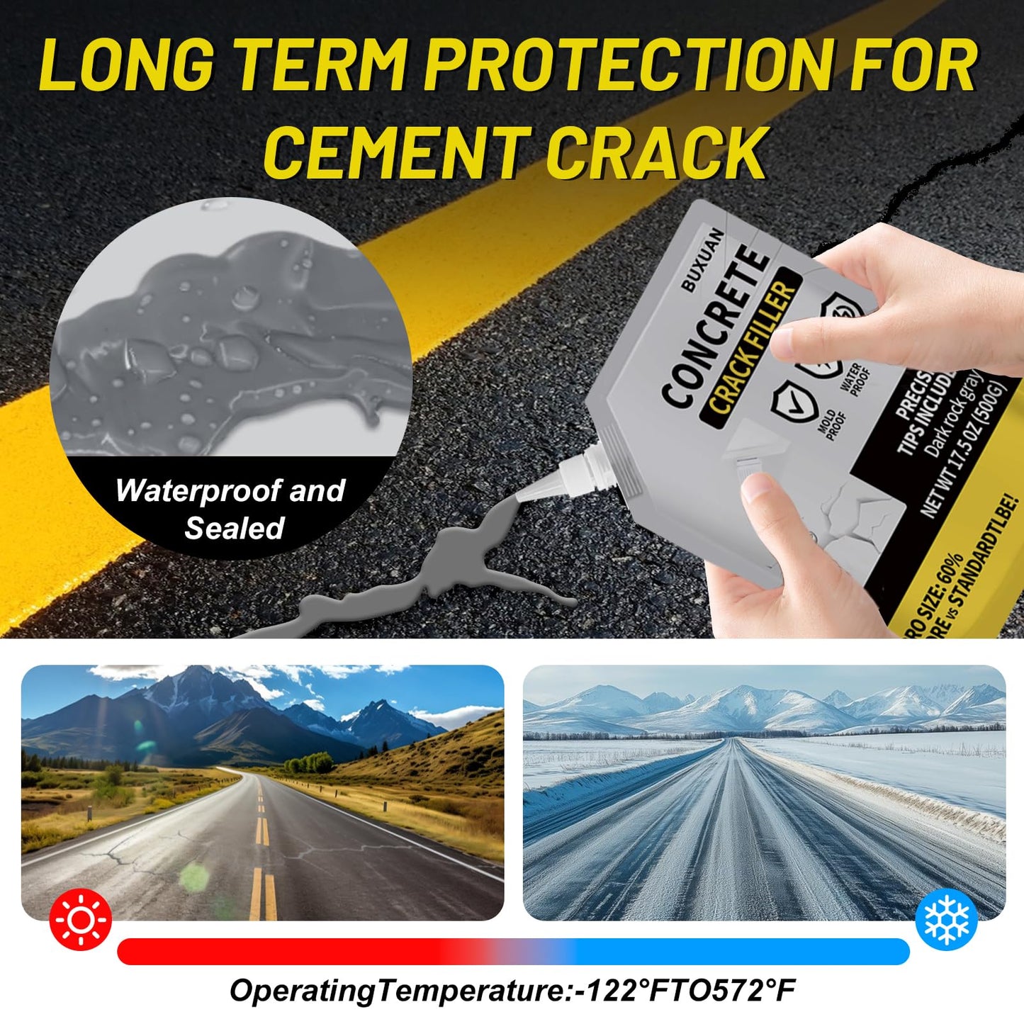 Concrete Crack Filler, Cement Crack Filler Outdoor, Waterproof Repair Sealant, Quick-Drying Sealing Adhesive, for Driveway, Walkway, Patio, Joint (3)