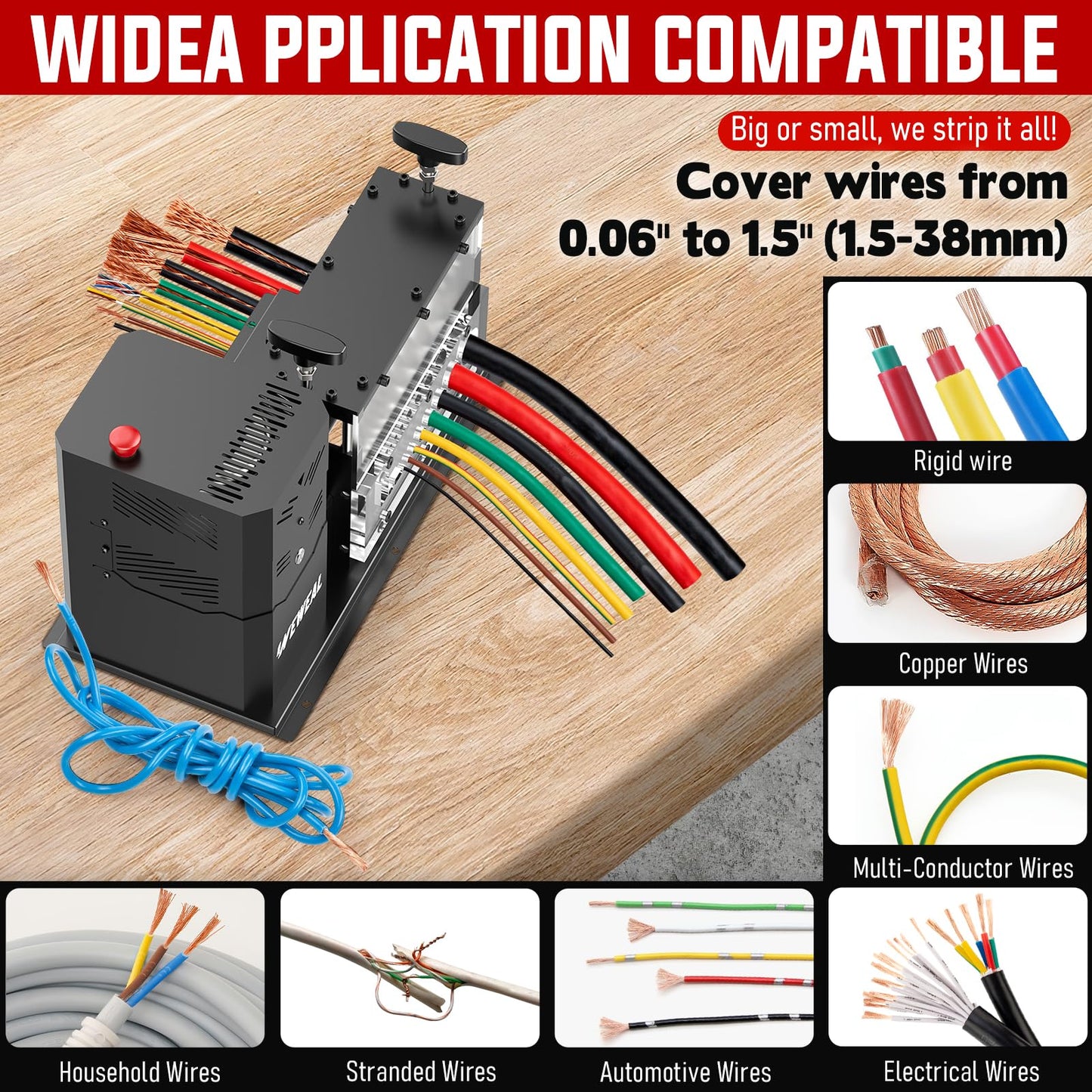 WEWEAL Wire Stripper Machine - 700W 0.06''- 1.5'' Electric Wire Stripping Machine with 11 Channels 10 Blades - Heavy-duty Automatic Cable Stripper for Workshop Copper Recycling