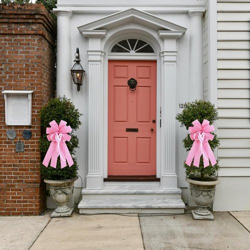 Large Pink Burlap Easter Wreath Bow - Spring Decorative Bow with String | 11.42 x 20.87 Inches