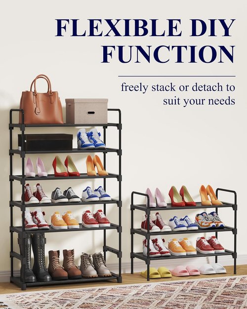 Kitsure Shoe Rack - Sturdy Space-Saving Shoe Storage for Closet | 27.6" Wide, Black