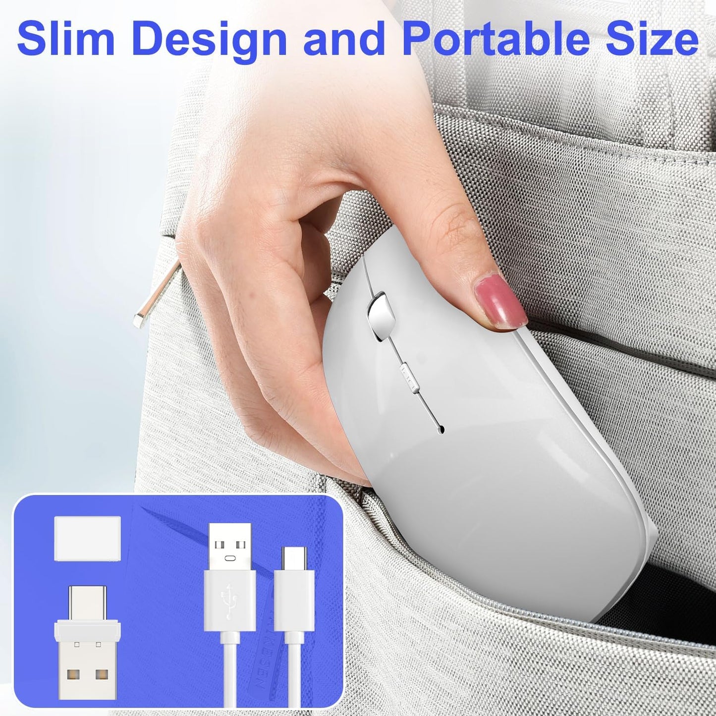 FYBC 2.4G 2 5.2/3.0 2.4G Bluetooth Wireless Laptop Mouse for MacBook Air iPad Mac, Rechargeable Computer Mouse