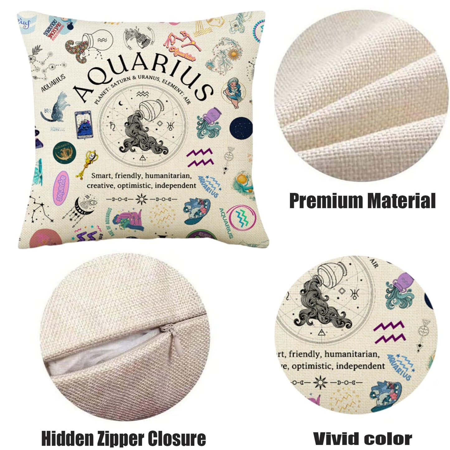 TOTEVOL Aquarius Pillow Cover 18x18, Zodiac Constellation Throw Pillow Covers for Women, Unique Astrology Gifts, Birthday Gift for Aquarius Women & Astrology Lovers