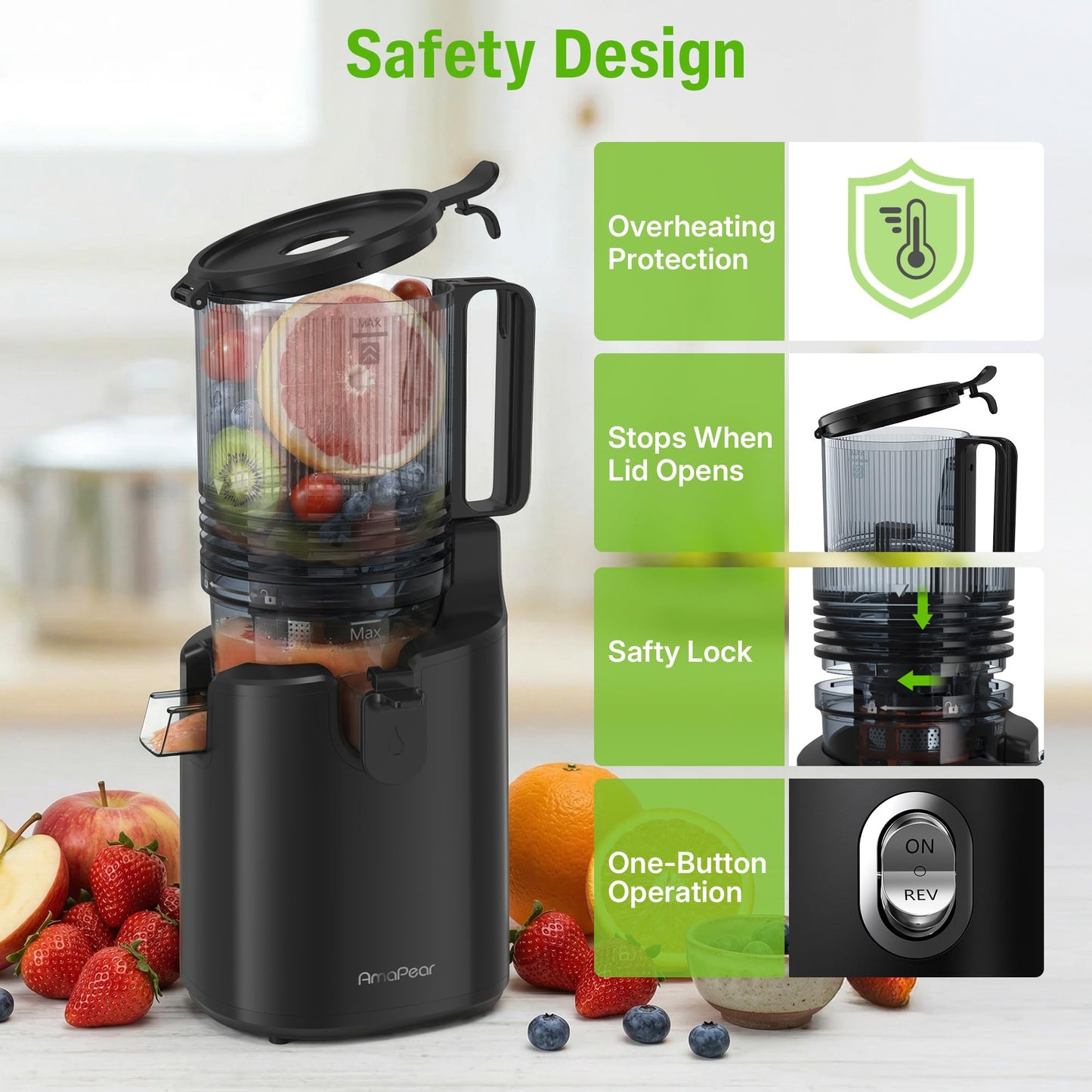Cold Press Juicer, Juicer Machines with 6" Large Wide Feed Chute, High Juice Yield Slow Masticating Juicer, Easy to Clean, Quiet Brushless Copper Motor, Juicers for Whole Fruits & Vegetables