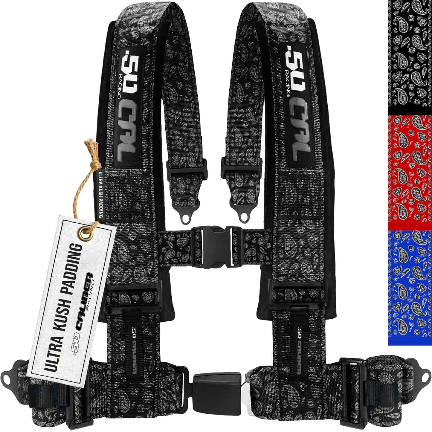 1pc Bandana Black 4 Point Harness for Bucket Seat, Push Button Release, 7 Style Harnesses, Racing Harness 4 point Race Car Off Road UTV RZR [6079]