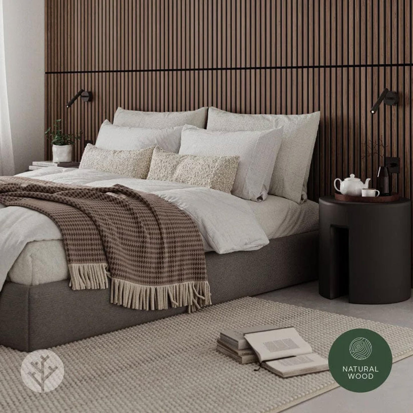 WVH Luxury American Walnut Acoustic Slat Wood Wall Panels, Measures 94.49" x 25.20", Premium Finish, Interior Decor for Walls & Ceilings, Noise Cancelling & Sound Absorbing for Home & Office, 2pcs