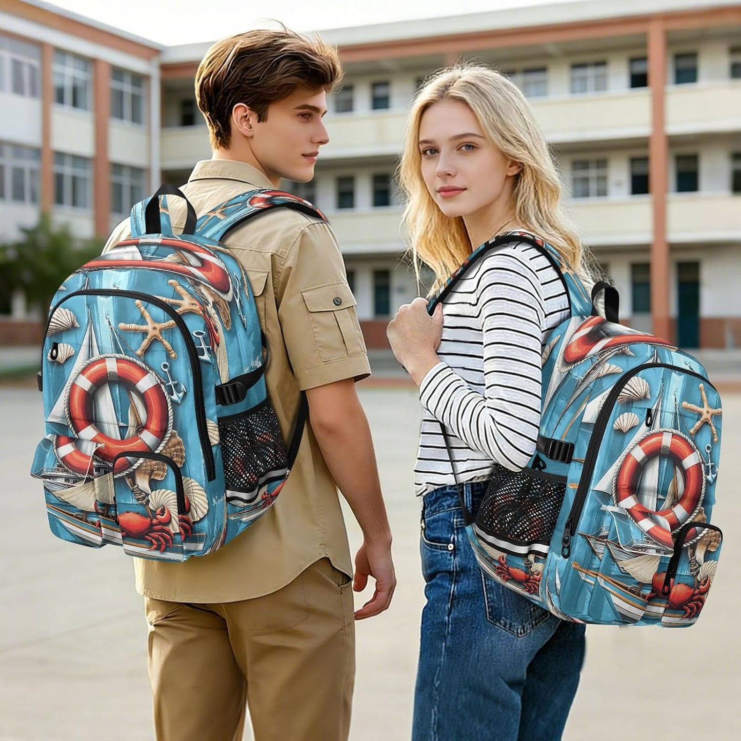 Backpack Sailboat Backpack Daypack ALAZA School for Teen Girls Boys Ocean Crab Kids Purse College Laptop Bookbag Casual