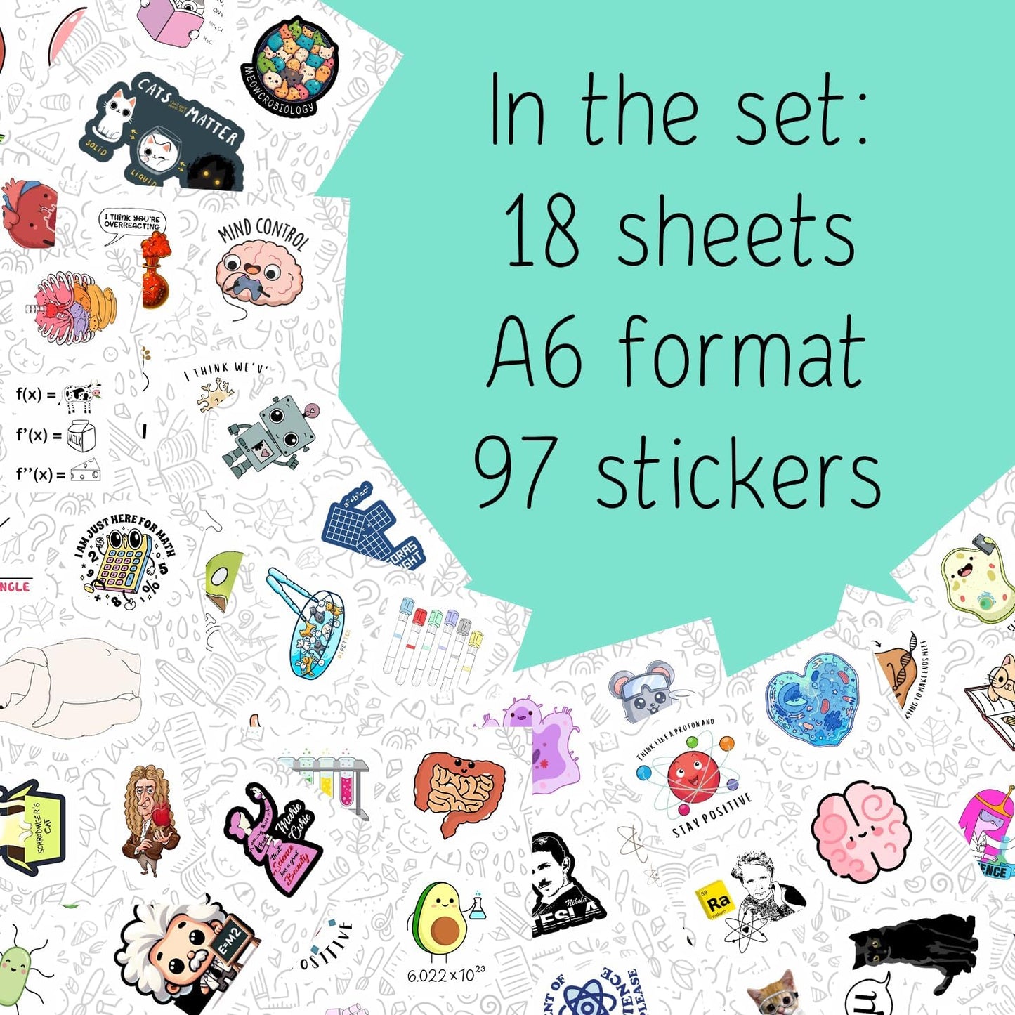 BulbaCraft 100Pcs Science Stickers for Students - Science Class Room Decor, Waterproof Vinyl Decals, Gifts for Women