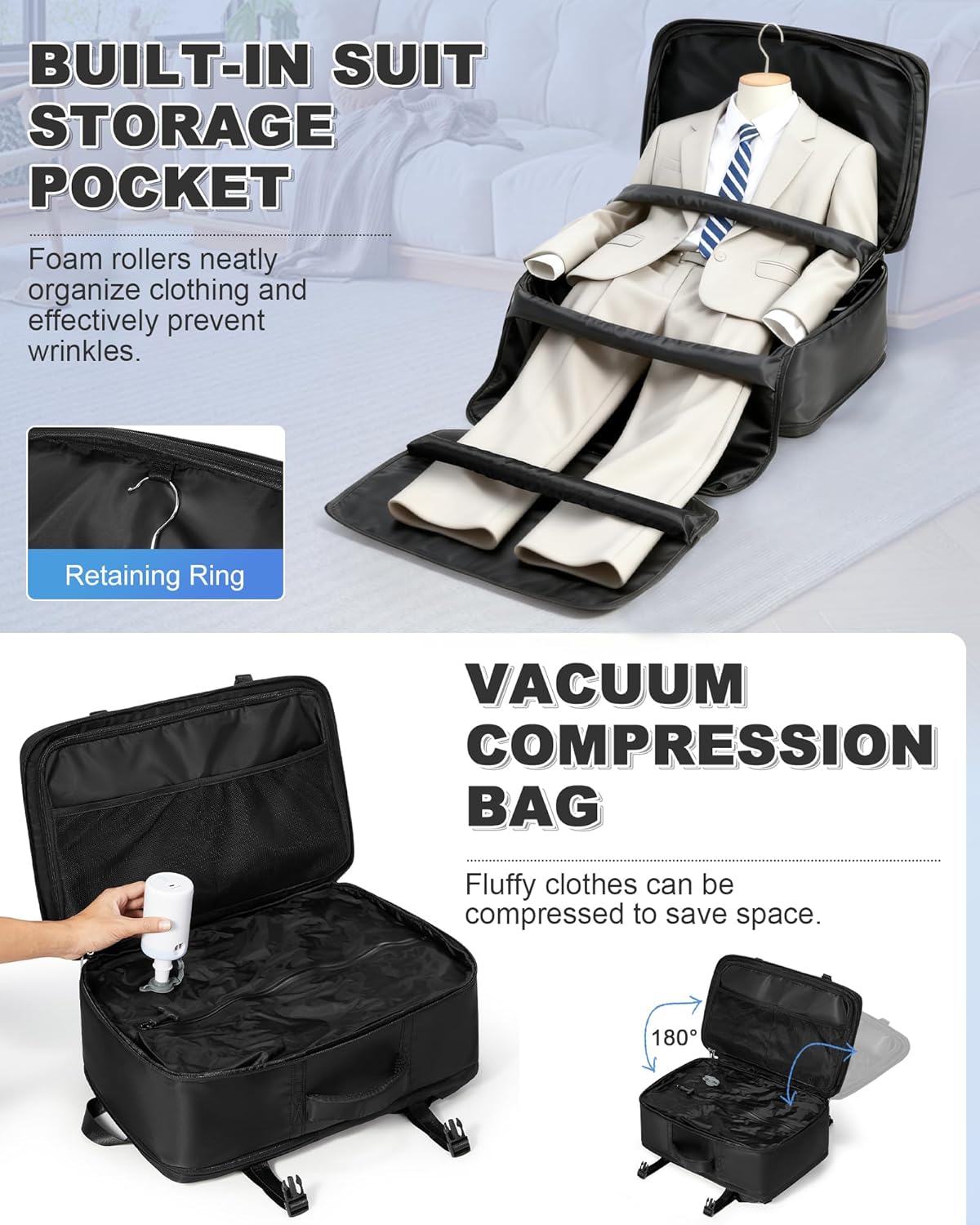 VGCUB Backpack Vacpack Daypack Vacuum Travel with Suit Bag and Air Pump Compression Carry on Flight Approved Laptop