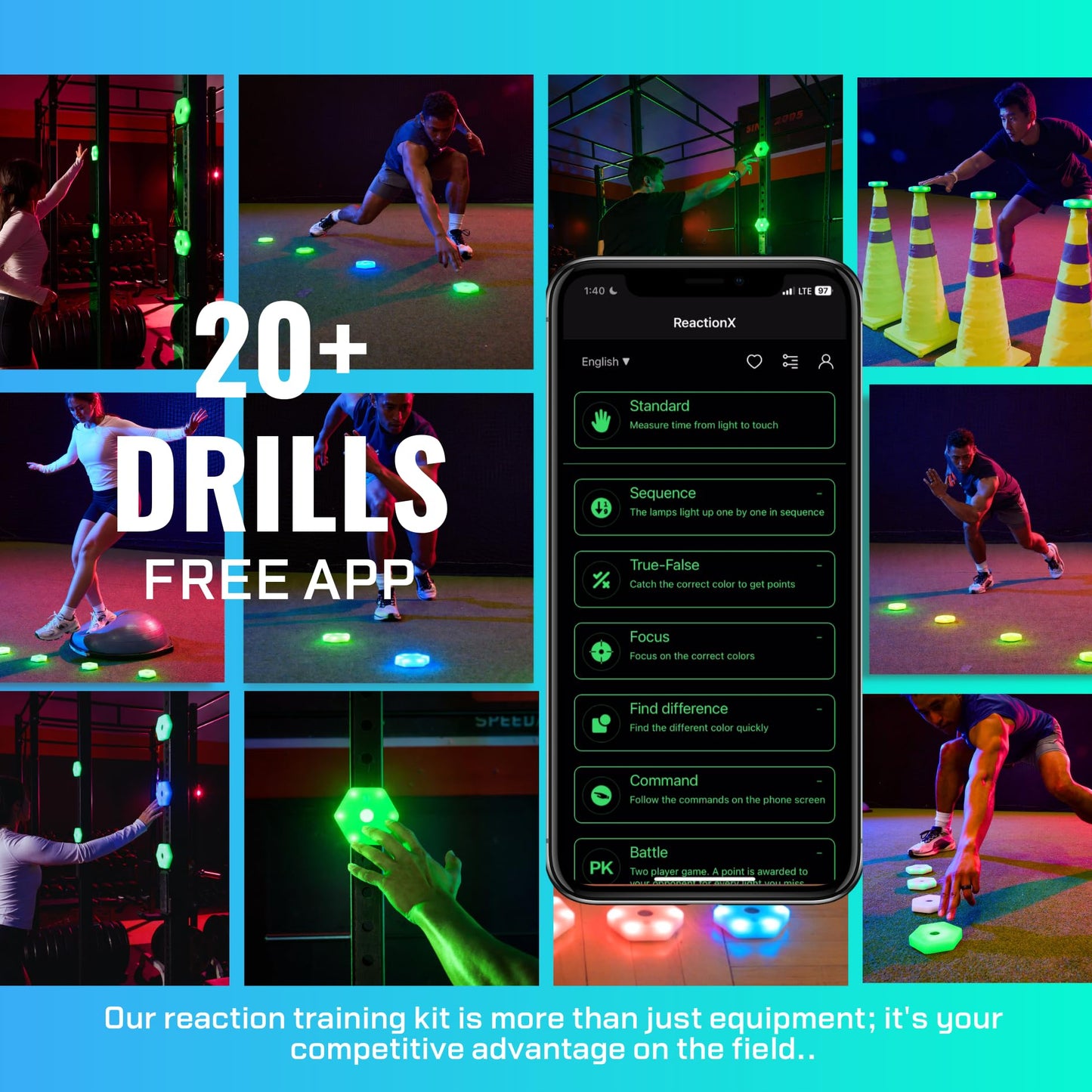 Sports Reaction Agility Lights Training Kit Improves Reaction Time & Agility for Athletes, Physical Therapists & Fitness Trainers Sports. Free App (8 Pods Reaction Lights)