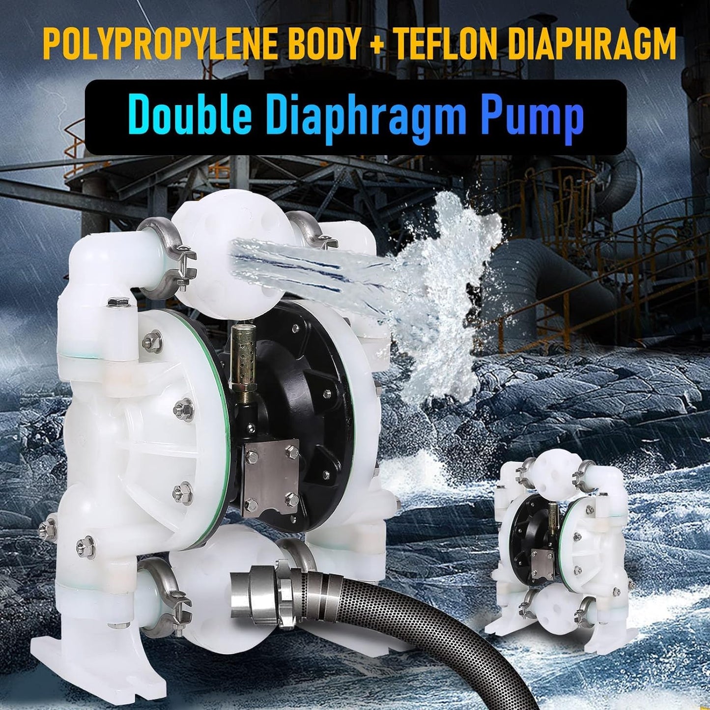 Air Operated Double Diaphragm Pump Frank 1 inch Inlet/Outlet Pneumatic Waste Oil Transfer Pump for Chemical DN25 35GPM Dual Diaphram Teflon by Polypropylene 115 PSI (QBY4-25 1"PP+PTFE 35GPM)