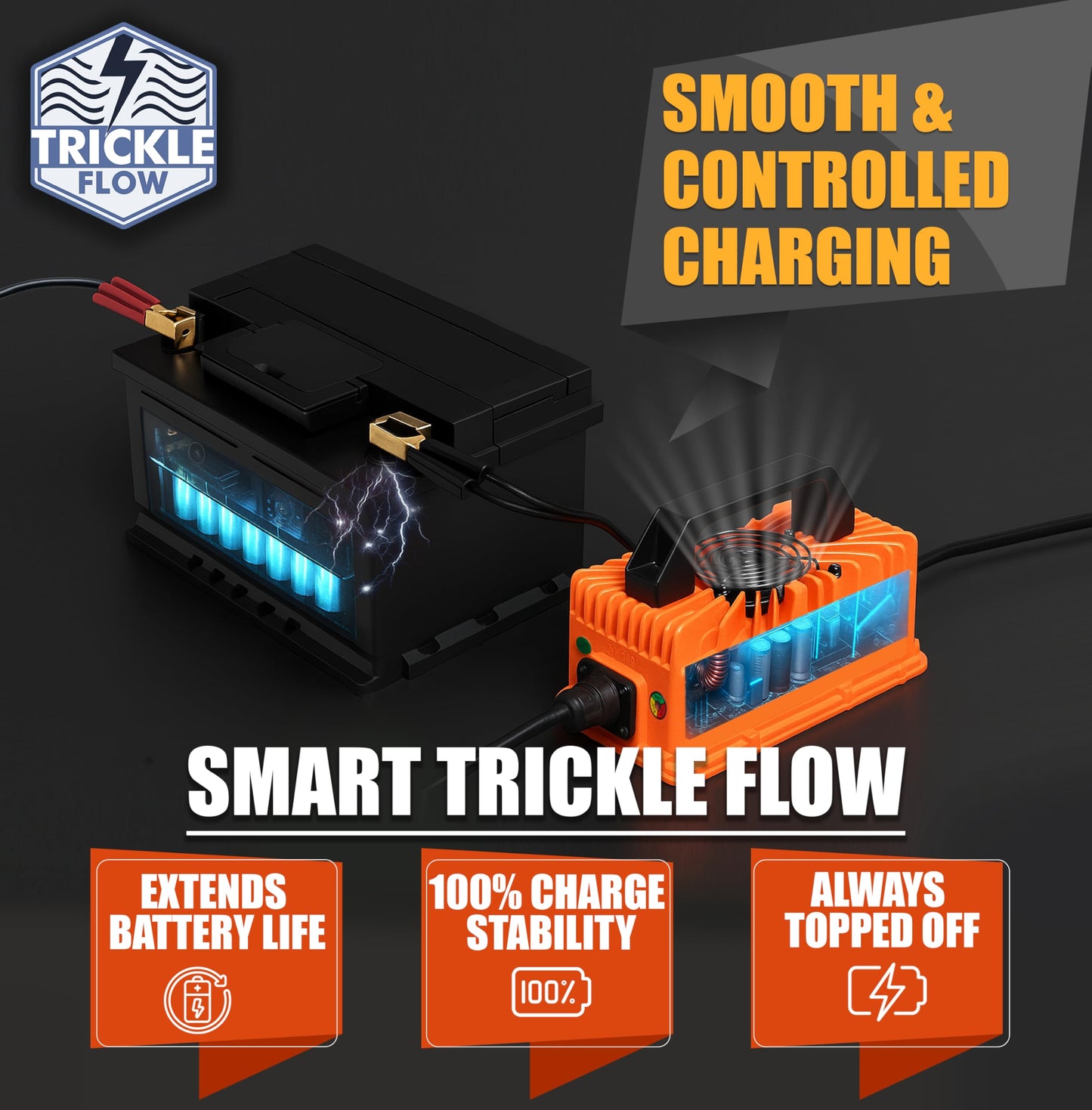VoltRevive™ 24V 30A Lead-Acid Industrial Battery Charger for Forklifts, Pallet Jack, Scrubbers & Golf Carts | SB-50A Anderson Plug with Temp Sensor | Fast Charging with TrickleFlow™ | IP67 Waterproof