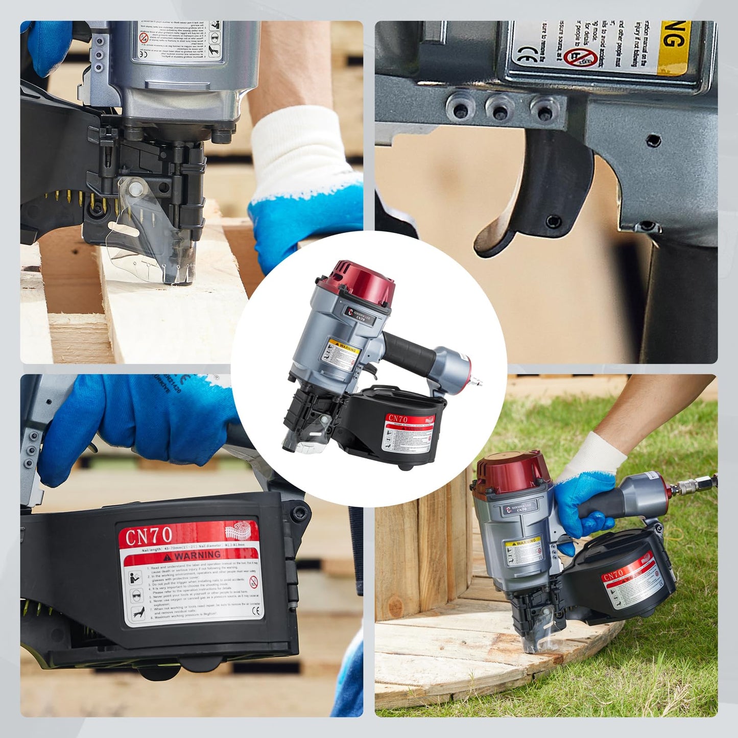 Goodnailer CN70 Air Coil Nailer 15 Degree 1-3/4-Inch to 2-3/4-Inch Siding Nailer Fast Shooting For Wooden Pallet Packing Wood Fencing