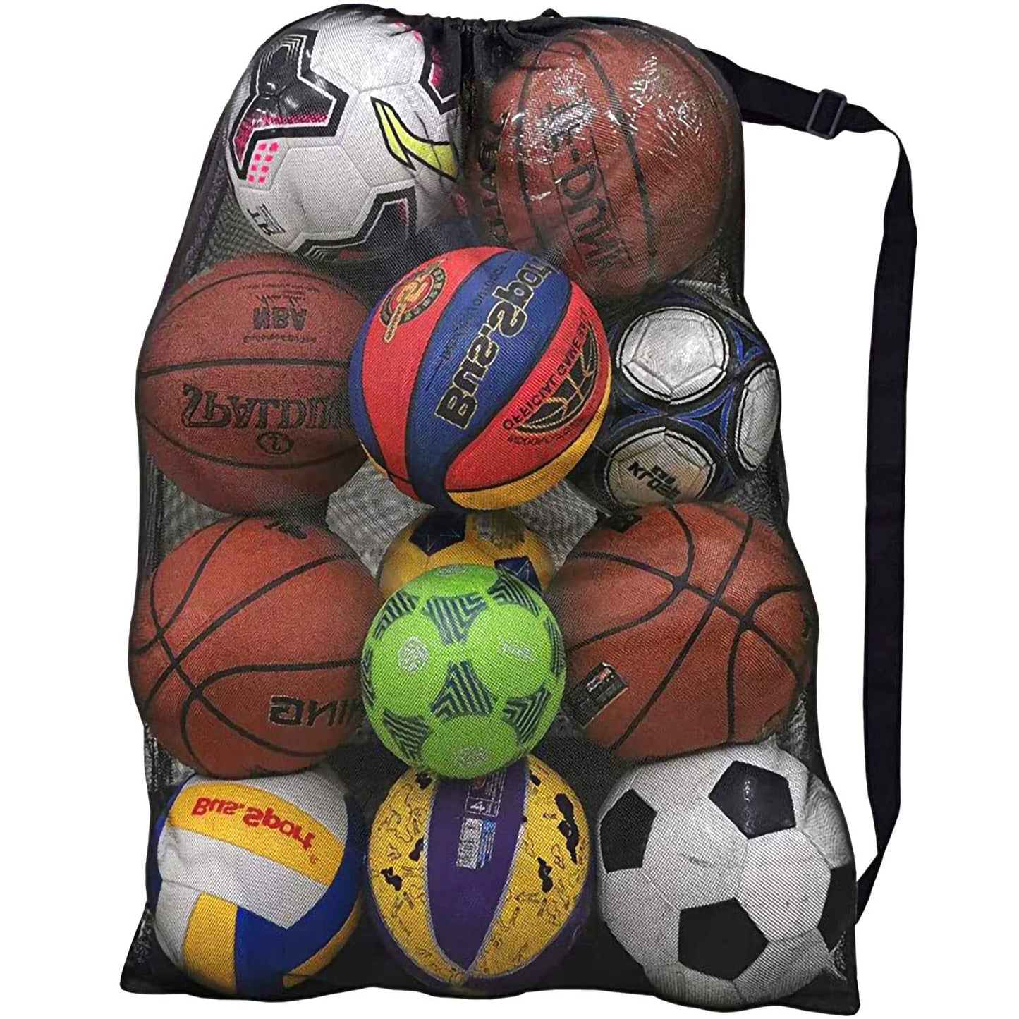 Heavy Duty Mesh Ball Bag, 30x40 Inch Extra Large Sports Equipment Bag for 12 Soccer Balls, Industrial Strength Mesh Bag with Adjustable Strap for Coaches Basketball Football Volleyball