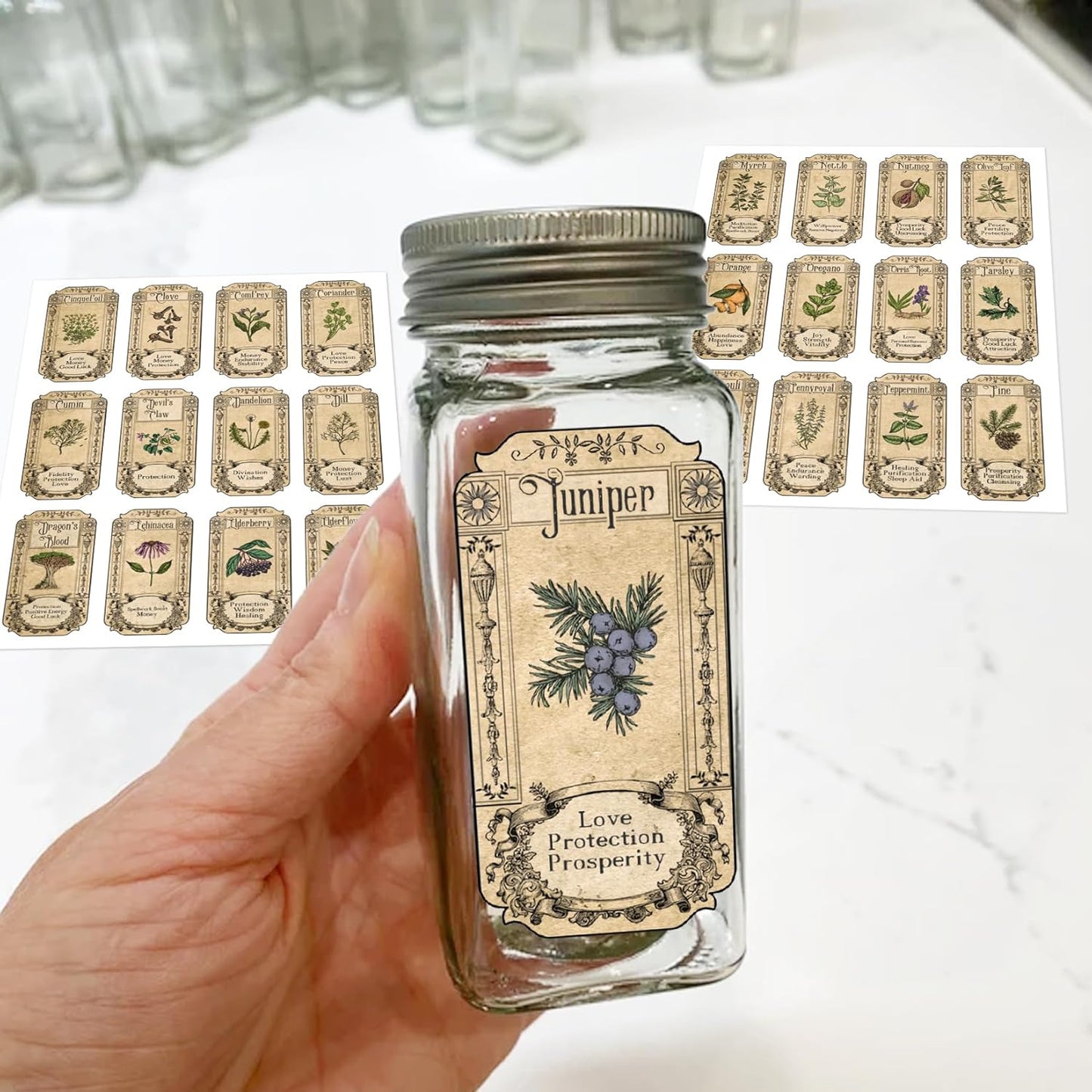 Skiennix 72Pcs Vintage Herb Stickers - Apothecary Spice Labels for Jars & Bottles