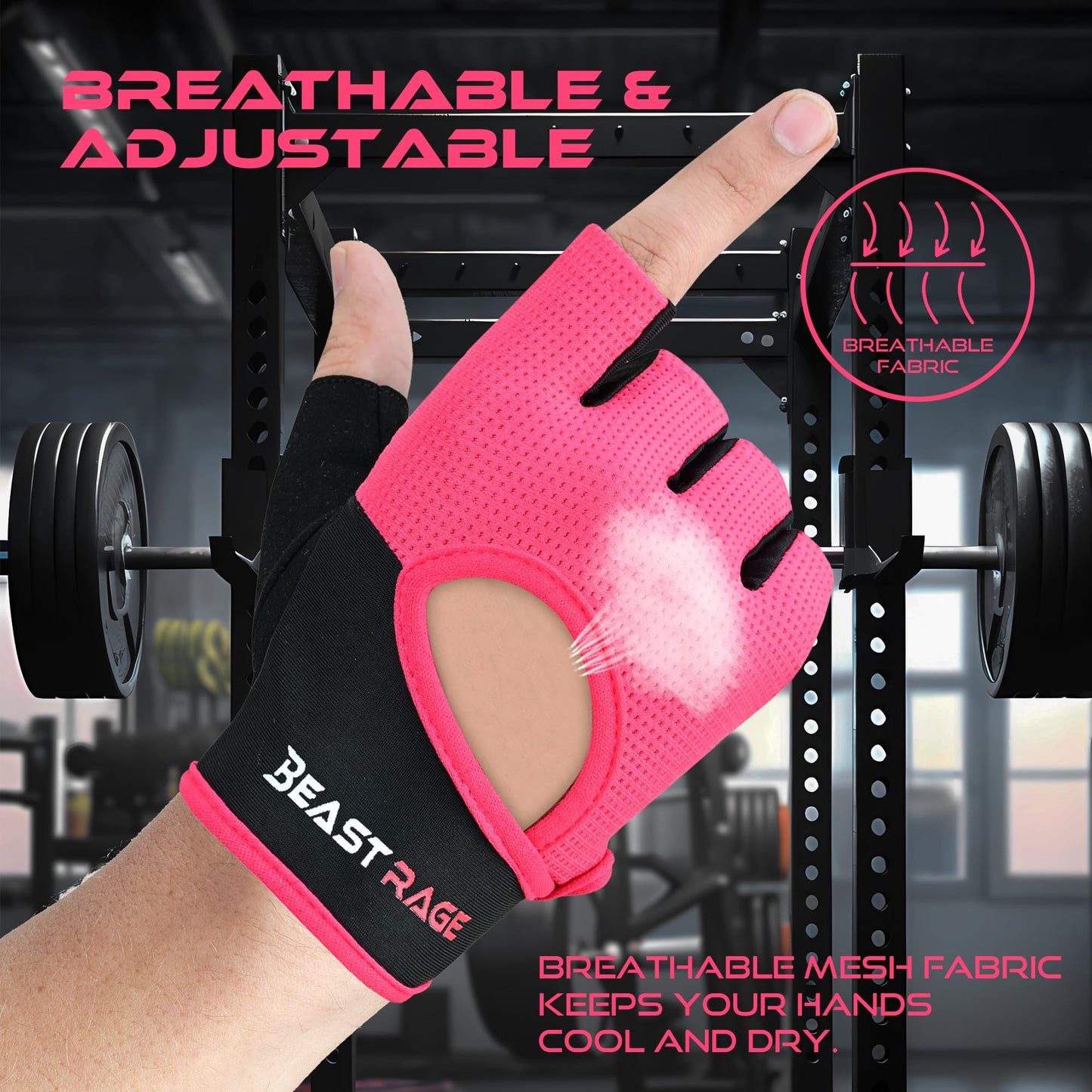 BEAST RAGE Workout Gloves for Men Gym Gloves for Weightlifting Women Fingerless with Palm Protection Padding, Breathable and Lightweight Weight Lifting Glove Cycling Pull Up (Magenta, M)