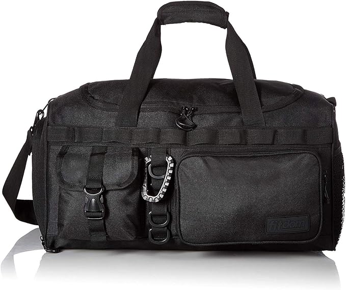 Fitdom 20" 32L Tactical Black Gym Duffle Bag with Shoe Compartment. Best Workout Bag For Men & Women. Black Gym Bag is Great For Basketball, Soccer & Other Sports As Well As Weekender & Overnight Bag