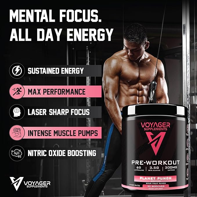 Voyager Pre-Workout Planet Punch ??Creatine-Free Powder w/L-Citrulline, Beta-Alanine, Caffeine ??Supports Energy, Endurance & Focus ??30 Servings ??No Artificial Fillers ??GMP Certified