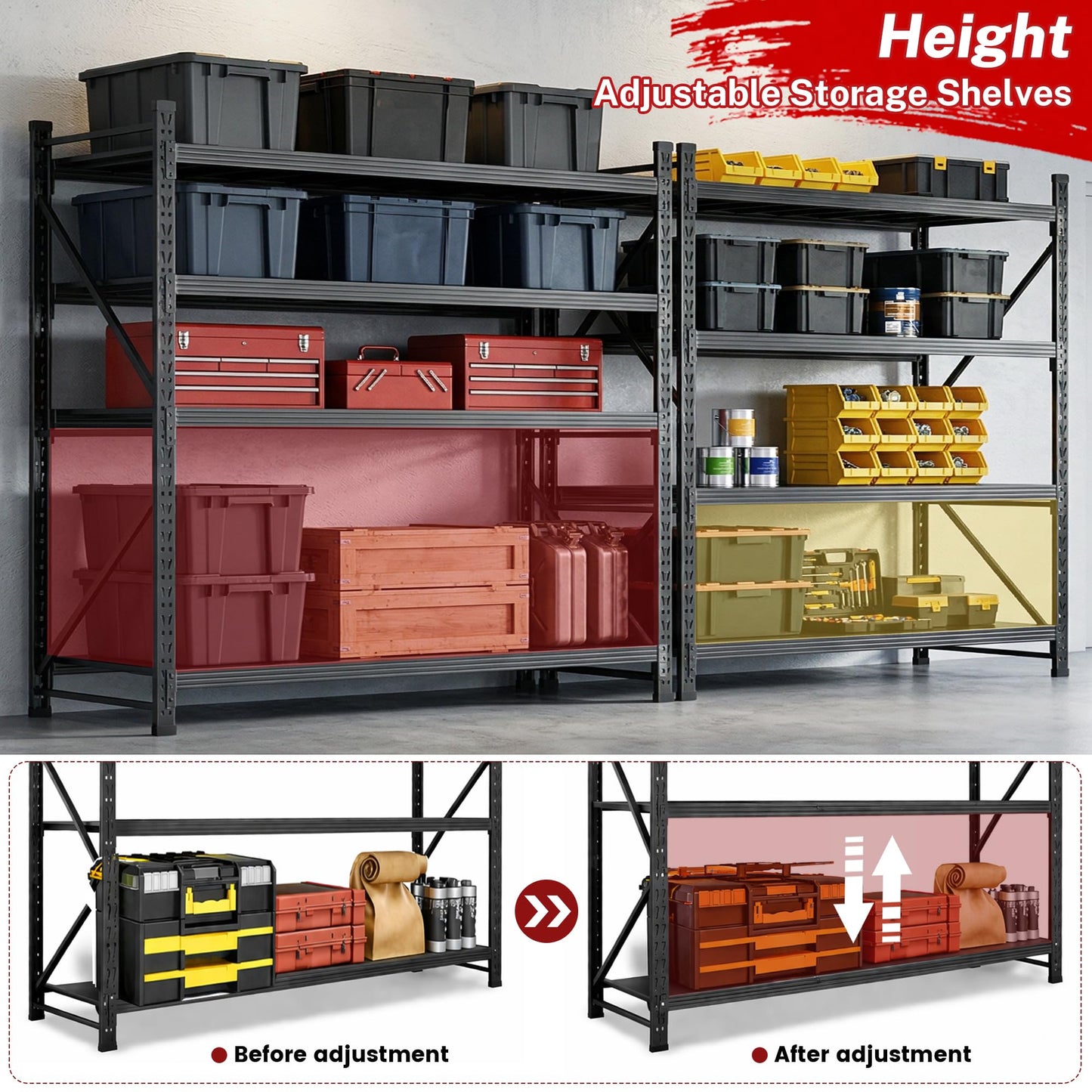 71”W Garage Shelving Units,5000LBS Storage Shelves,Garage Shelving Heavy Duty Metal Adjustable Shelves,Metal Shelving Rack,4Tier Large Tall Industrial Shelving for Shopping,Office (71" W*24" D*70" H)
