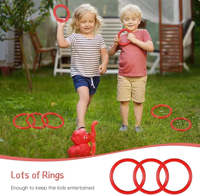 Meooeck 48 Pieces Plastic Ring Toss Rings 2.9 Inch Red Bottles Ring Toss Carnival Games for Adult Garden Backyard Outdoor Games
