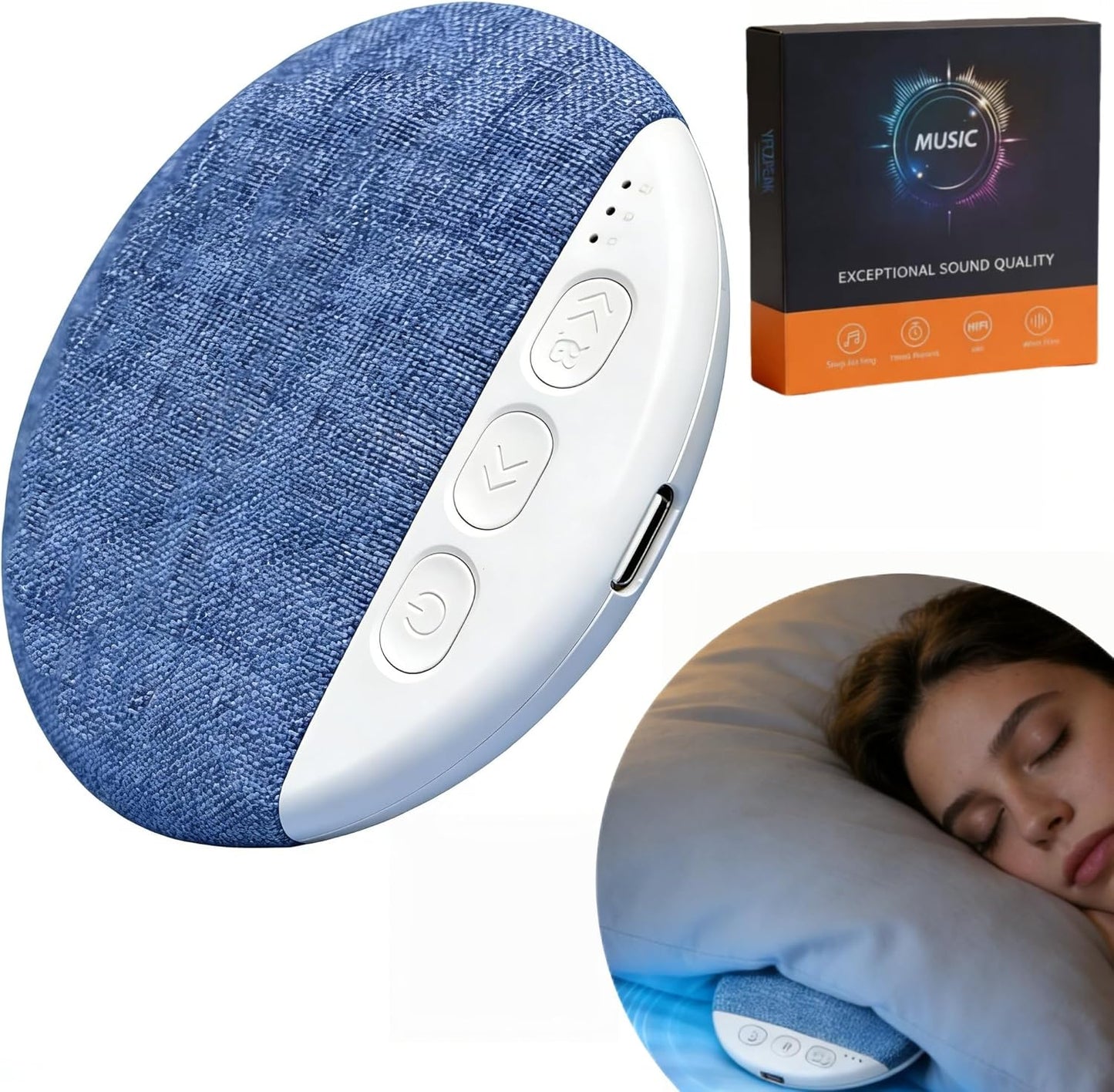 48H Pillow Bluetooth Speaker for Sleeping - Under Pillow, Sleep Timer, White Noise, Battery, Type-C, Hi-Fi Sound