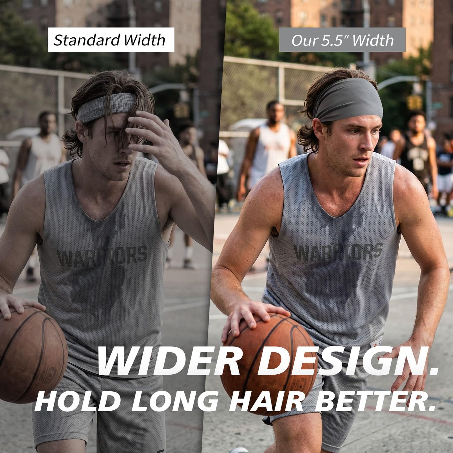Rheytew 5.5-Inch Wide Men’s Sweat Band Headbands for Long Hair, Men’s Sports Headbands for Basketball, Gym, Running, Outdoor Work, 8 Pieces