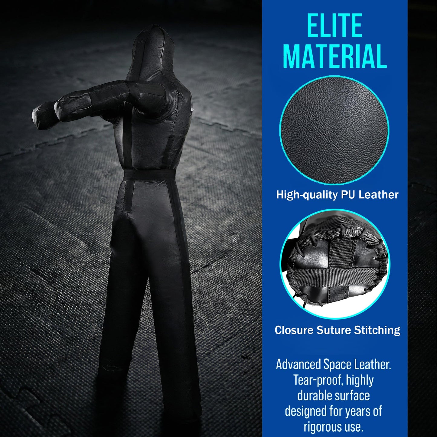 6FT Wrestling Dummy Grappling Dummy, Unfilled Hollow Design, Anti Burst Black Space Leather, MMA BJJ Training Equipment for Adults, Heavy Duty Martial Arts Practice Partner