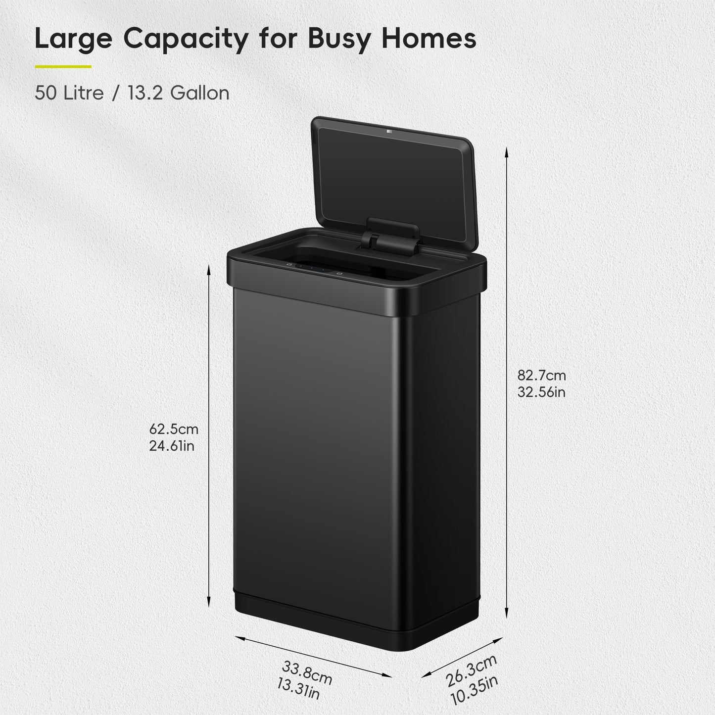 EKO EcoNova 13.2 Gallon/ 50L Automatic Sensor Kitchen Trash Can, Stainless Steel Touchless Garbage Bin with Soft-Close &Stay-Open Lid, Fingerprint-Resistant, Matte Black