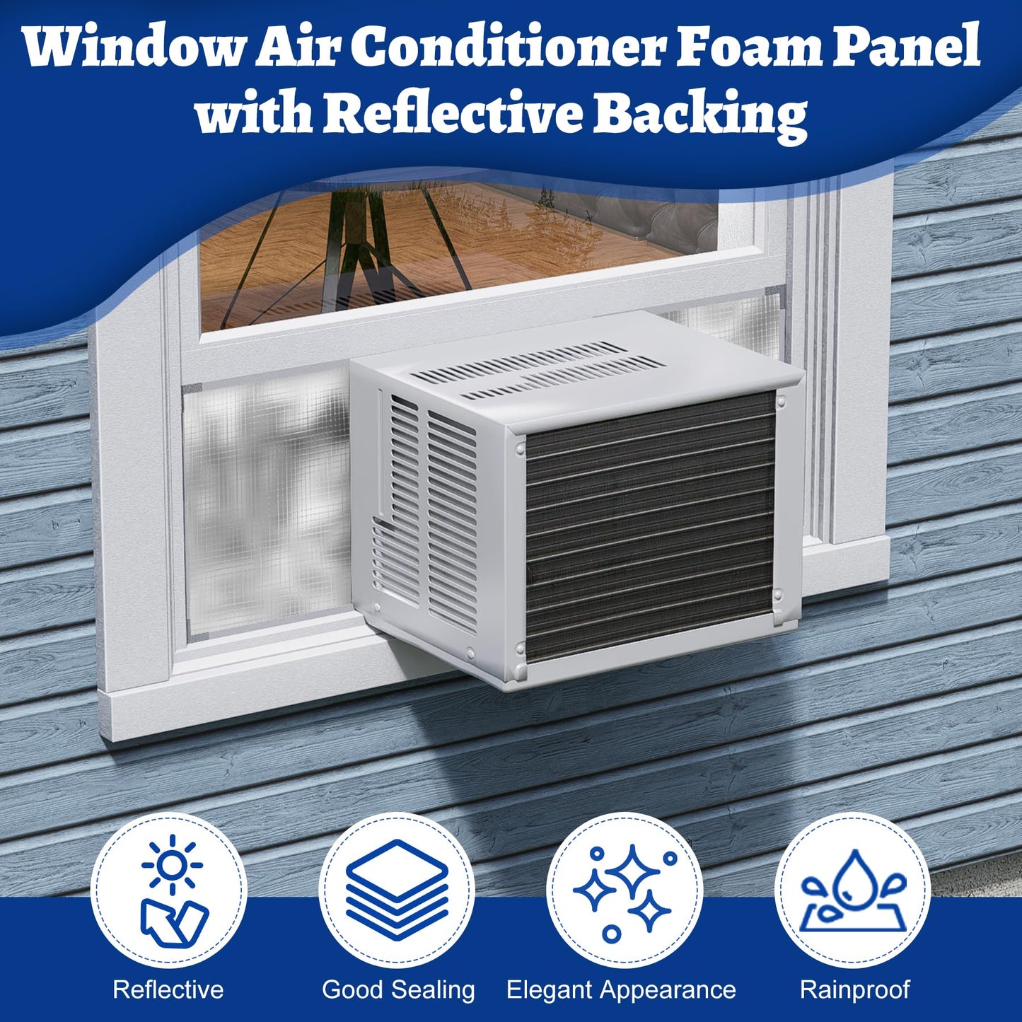 Wintcomfort Window Air Conditioner Insulated Foam Panels with Aluminum Foil, Waterproof Window AC Surround Insulation Panel with Top Seal Strip for Indoor Window AC Unit, Reflected Sunlight & Heat