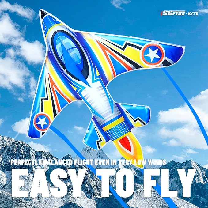 Extremely Easy to Fly Two Piece Plane Kite Set for Kids,Single Line String with Tail for Beach Kites,Durable Outdoor Fun Vibrant Colors Wite Ideal for Beach and Park (Plane Red+Plane Blue, 2)