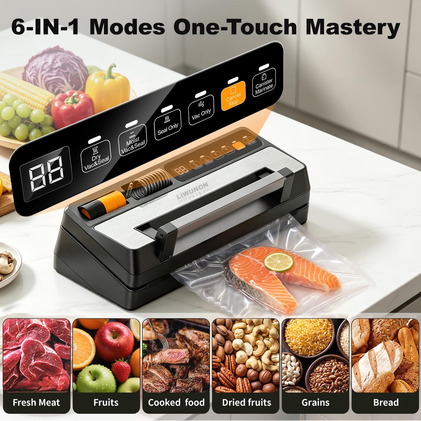 Next-Gen Vacuum Sealer Machine, Food Vacuum Sealer with Powerful Suction Pump, Dual-System for Valve&Textured Bags, Canisters & Marinate, Dual-Heat Seal for Dry&Moist Food, Built-in Cutter&Bag Storage