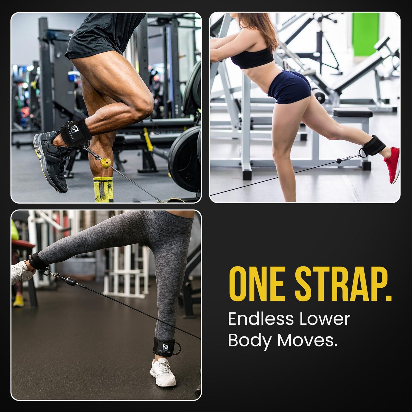 Bay Gear Co. Ankle Straps – Strong Hook and Loop System & Neoprene Padded for Cable Machine Glute Workouts, Slick Black Stainless Steel D Ring, Adjustable Fit for Men & Women, Tactical Hawaiian, Single