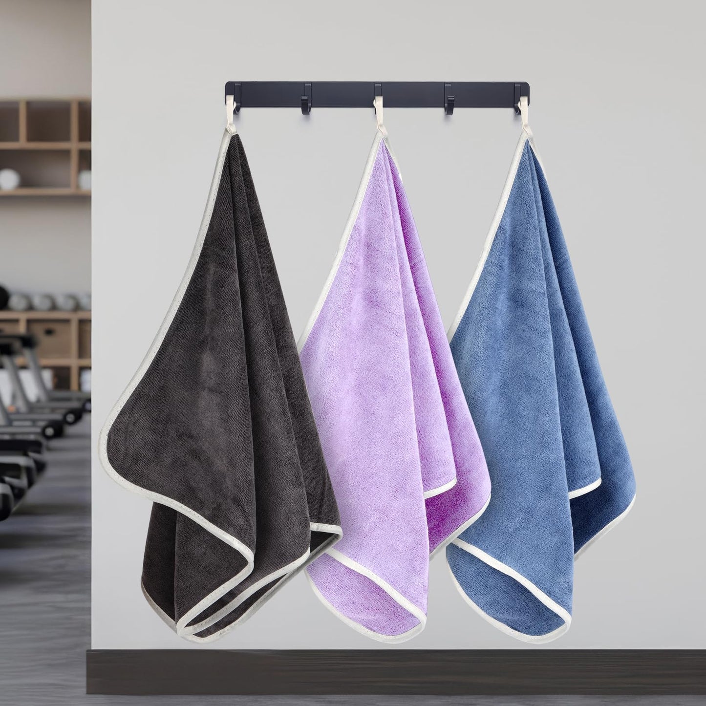 Hoiny 3 Pack Microfiber Gym Towels (14.2" x 30"), Super Soft, Quick Drying, Absorbent Towel for Fitness, Yoga, Swimming, Sports, Workout, Skin-Friendly for Women Men (Grey/Blue/Purple)