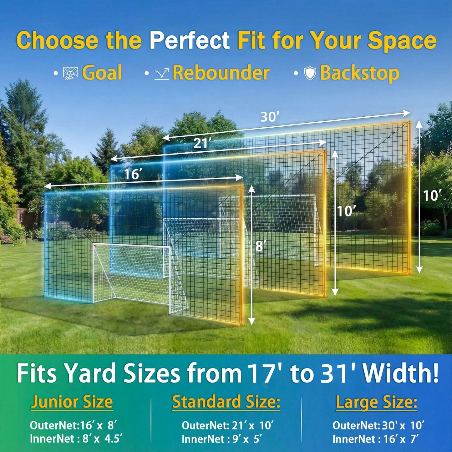 3-in-1 Soccer Goal with Rebounder & Backstop Net, Soccer Training Equipment for Backyard, Soccer Rebounder for Shooting, Passing & Ball Control, Kids & Youth (Standard)
