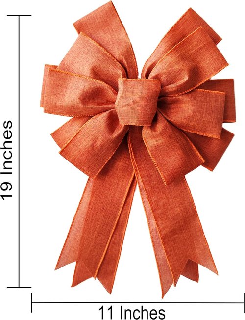 Large Fall Bow Wreath - Thanksgiving Decor with Buffalo Bows | Indoor/Outdoor Orange Holiday Decoration